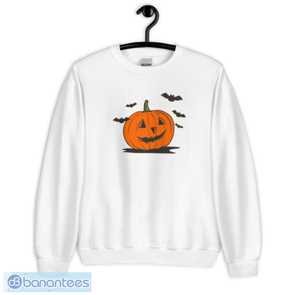 Bat And Big Pumpkin Halloween T-Shirt - G185 Crewneck Sweatshirt