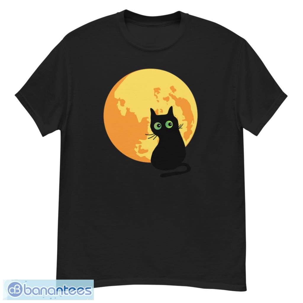 Black Cat Green Eyes Yellow Moon Costume Halloween T-Shirt Product Photo 1