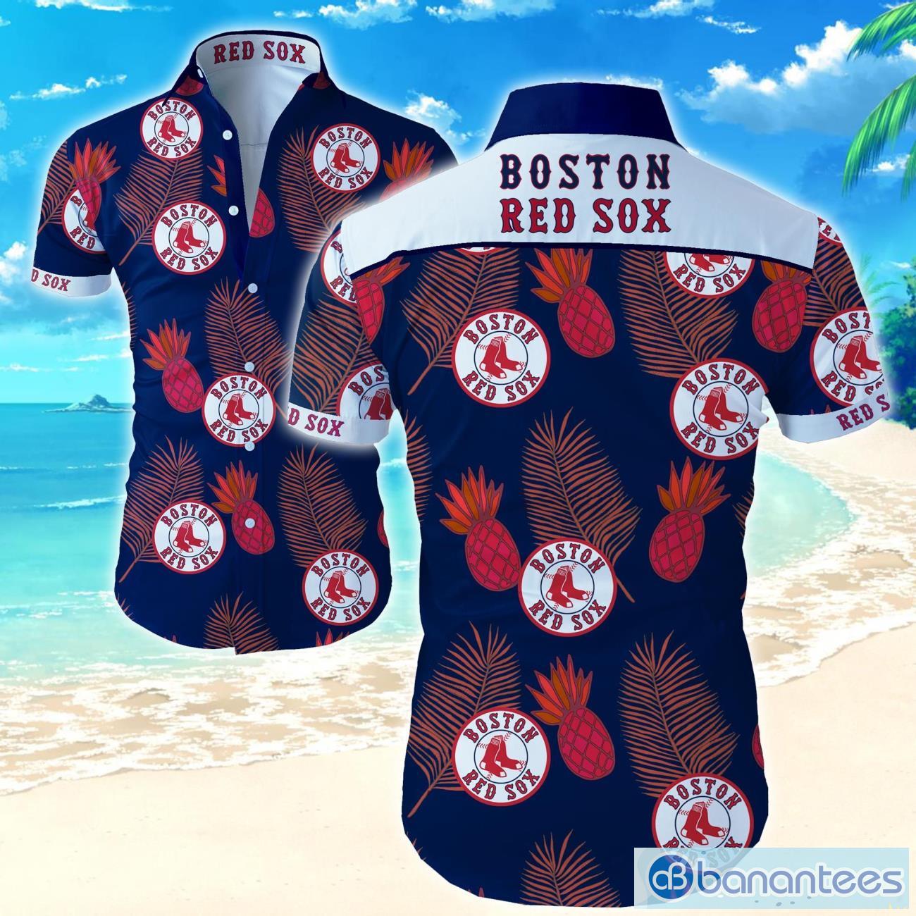 Boston Red Sox Pineapple Summer Tropical Flower Button Up Shirt