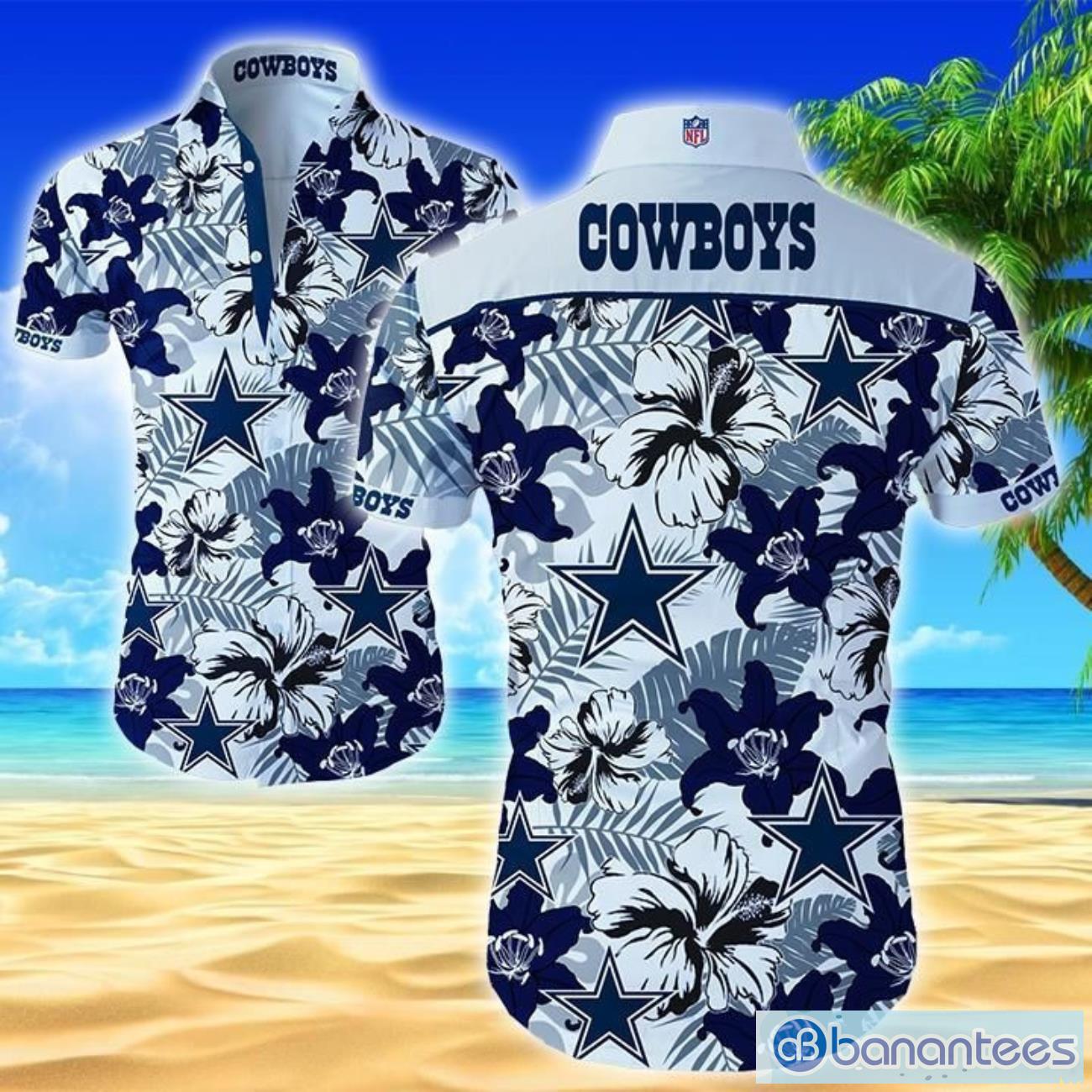 NFL Dallas Cowboys Tropical Flower Button Up Shirt Short Sleeve