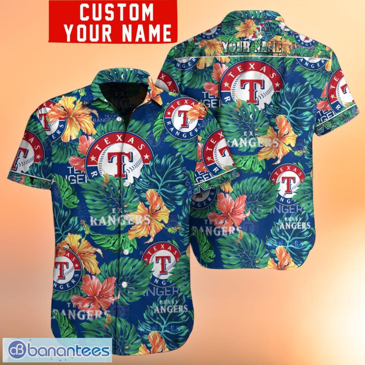Custom Name Texas Rangers Baseball Pattern Vintage Hawaiian Shirt -  Banantees