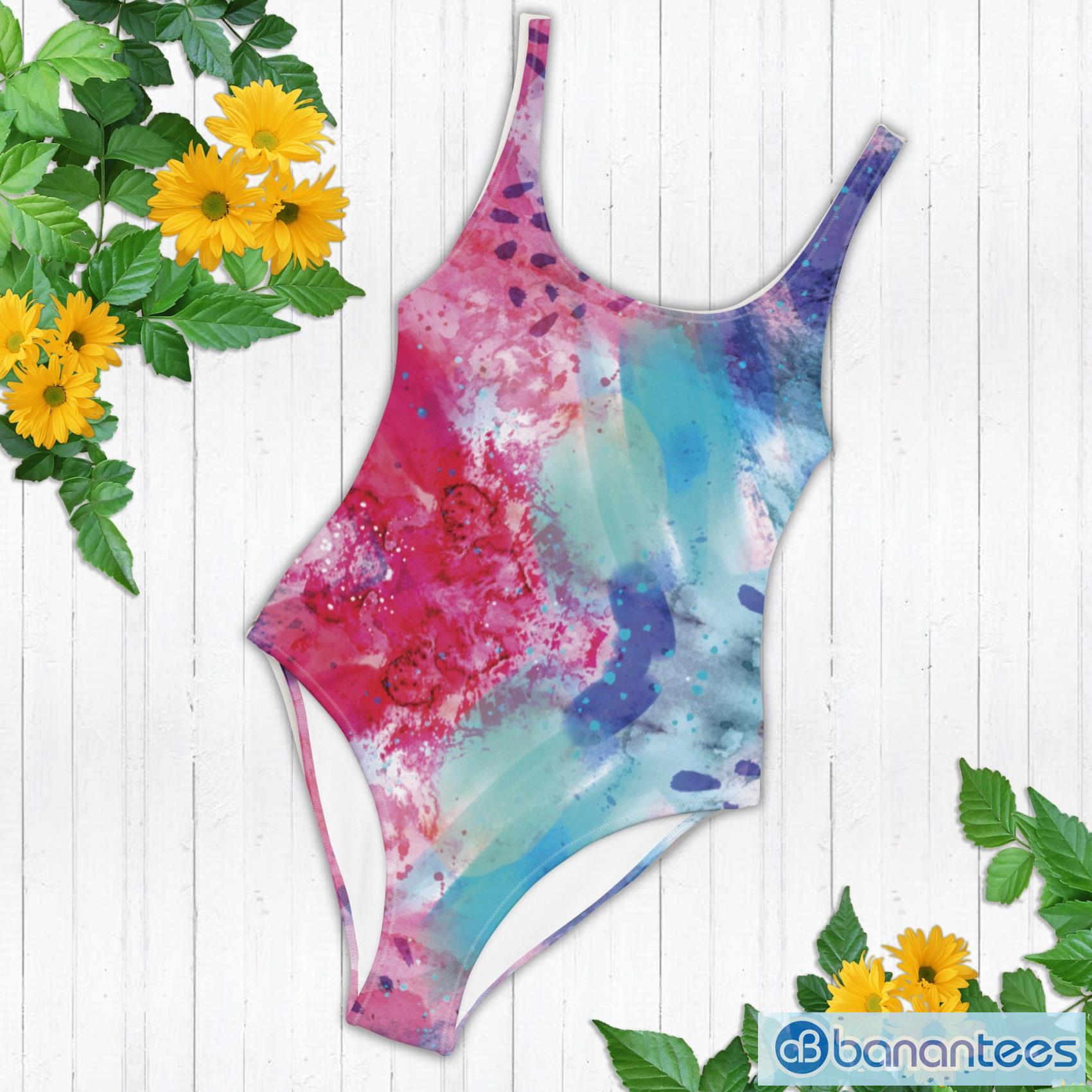Abstract Watercolor Low Back One Piece Swimsuit For Women - Banantees
