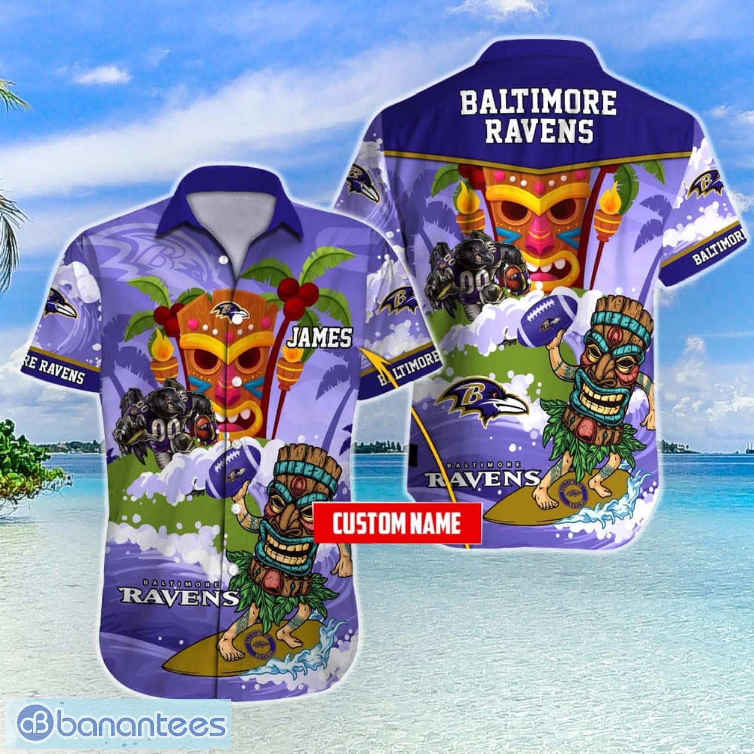 Baltimore Ravens NFL Team Football Custom Name Funny Tiki Summer Beach  Hawaiian Shirt - Banantees