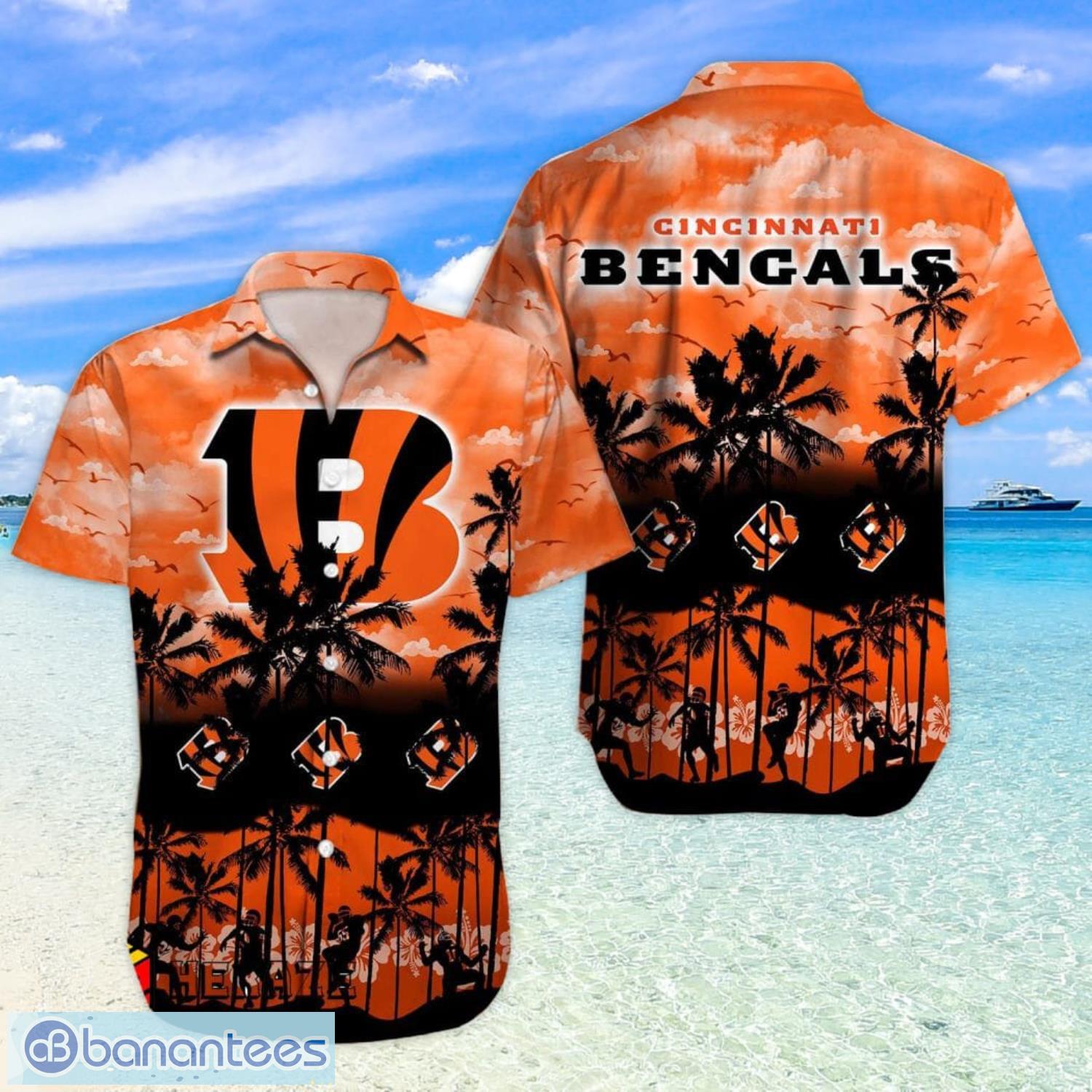 NFL Cincinnati Bengals Black Flower And White Sleeve Hawaiian Shirt -PhotoRoom
