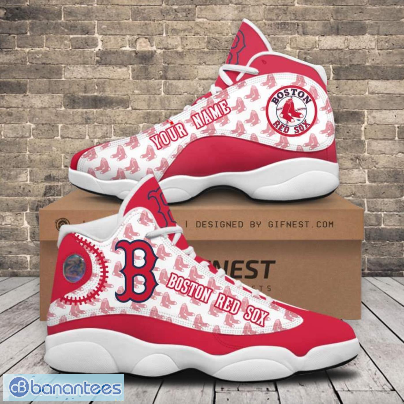 Custom Name Boston Red Sox Logo All Print Air Jordan 13 Shoes For Men And  Women - Banantees