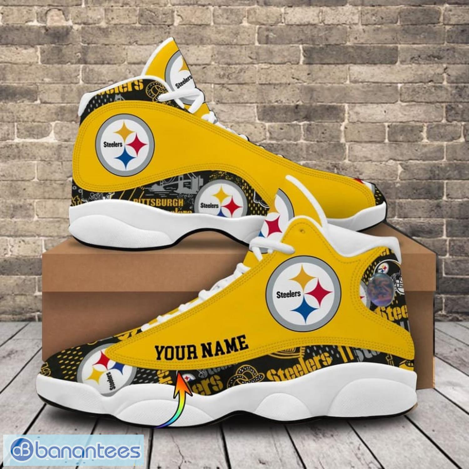 Pittsburgh Steelers Black Yellow Shoes Air Jordan 13 - Banantees