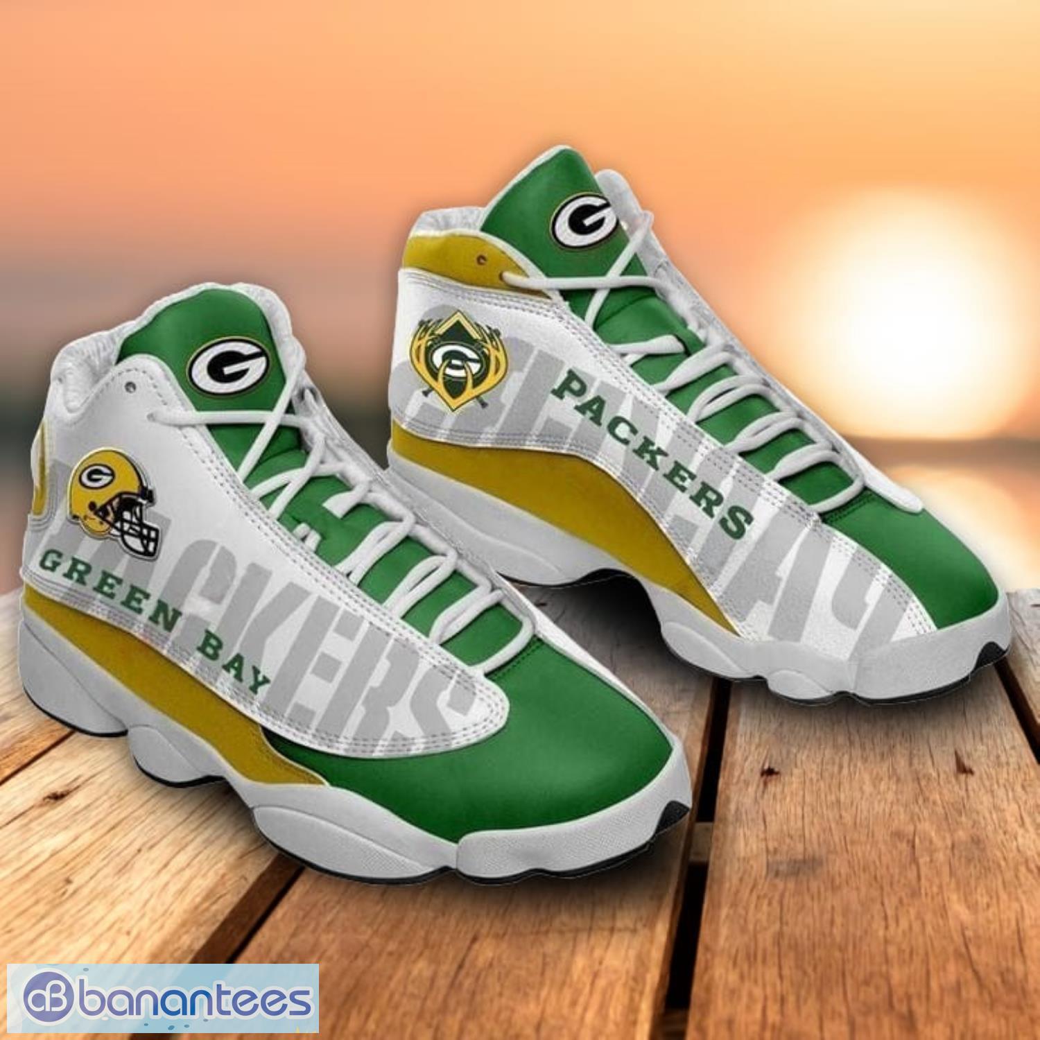 Green Bay Packers Small Logo Sneakers Shoes Air Jordan 13 For Men And Women  - Banantees