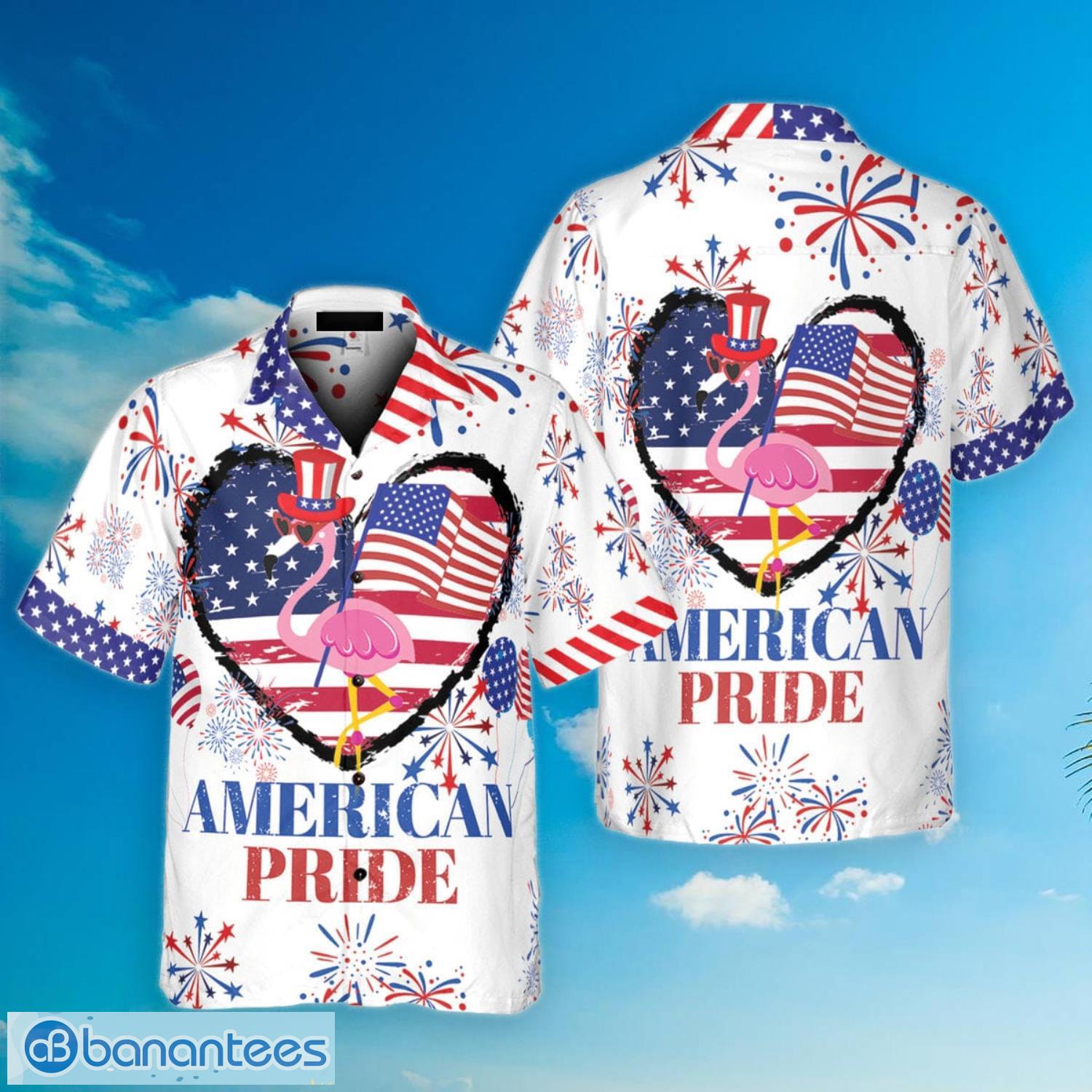 Independence Day American Pride Flamingo USA Flag Heart And Top Hat Aloha Holiday Gift Hawaiian Shirt - 1