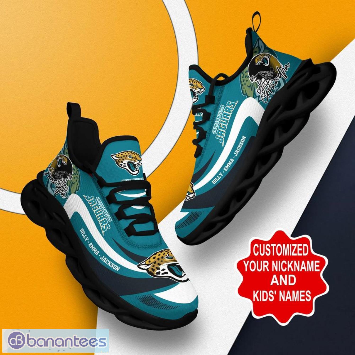 Custom Name Carolina Panthers Running Sneakers Striped Style Max Soul Shoes  For Fans - Banantees