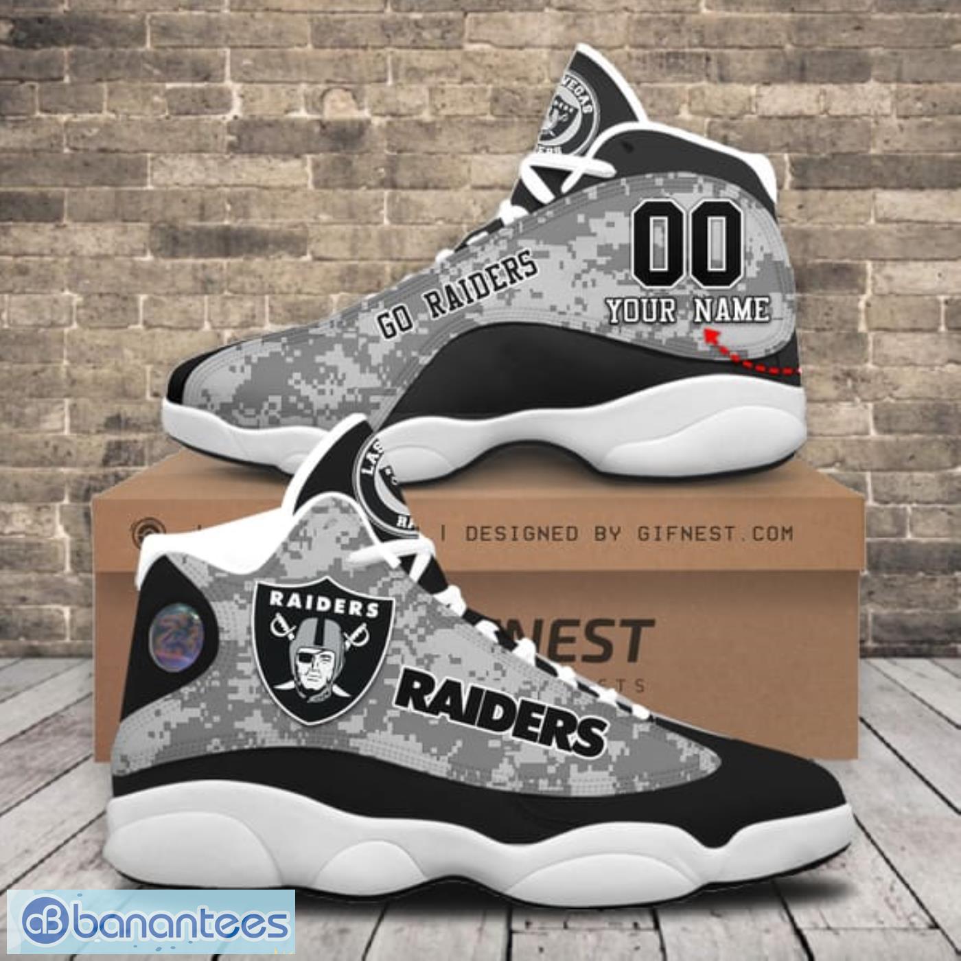Las Vegas Raiders Custom Name And Number Air Jordan 13 Shoes For Men And  Women - Banantees