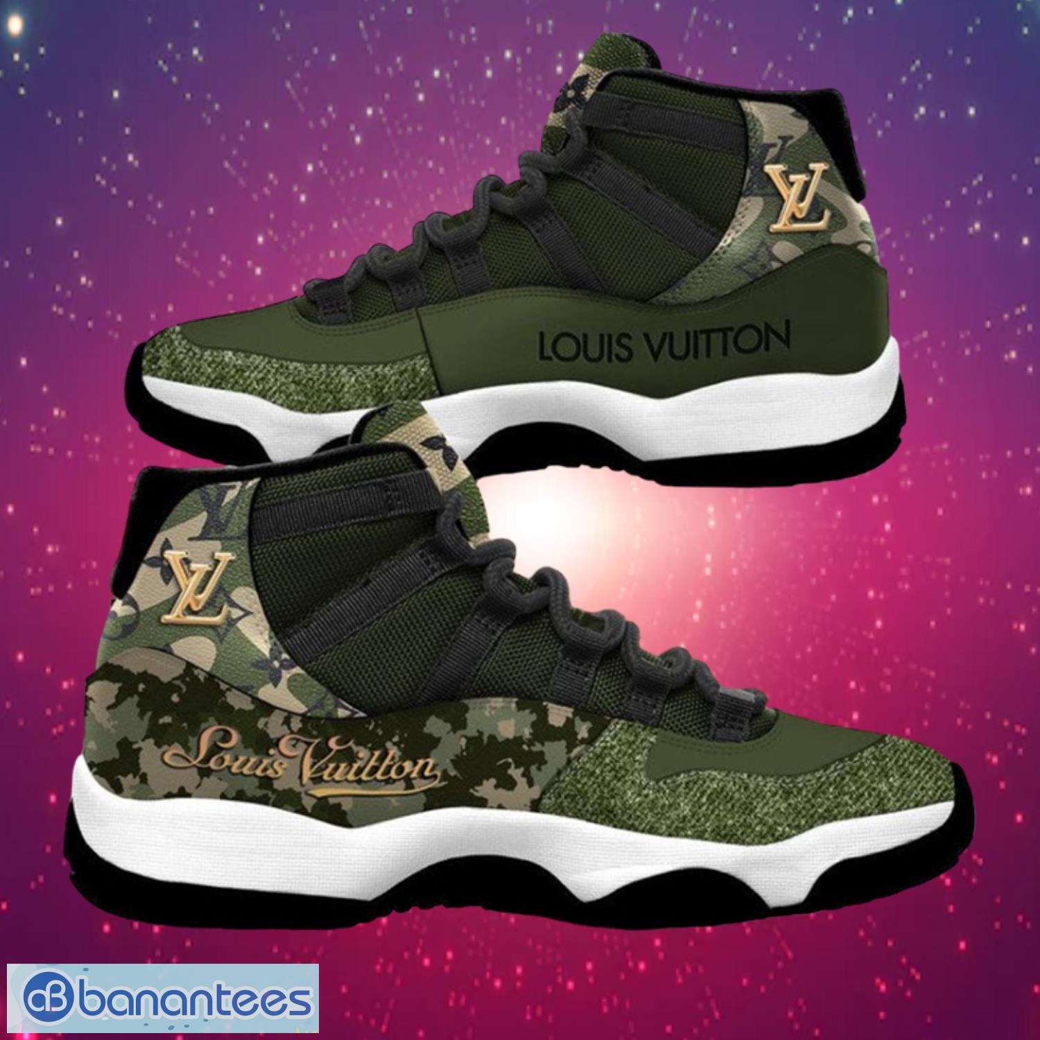 NEW FASHION] Louis Vuitton Green Camo Air Jordan 11 Sneakers Shoes