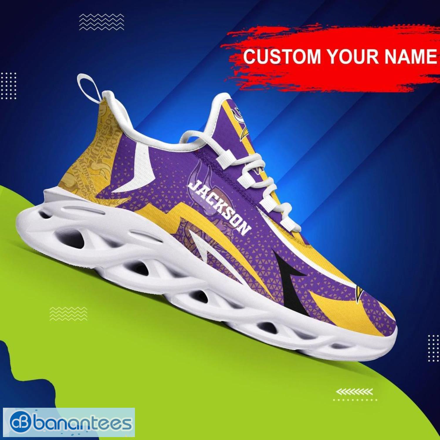 Custom Name Carolina Panthers Running Sneakers Striped Style Max Soul Shoes  For Fans - Banantees