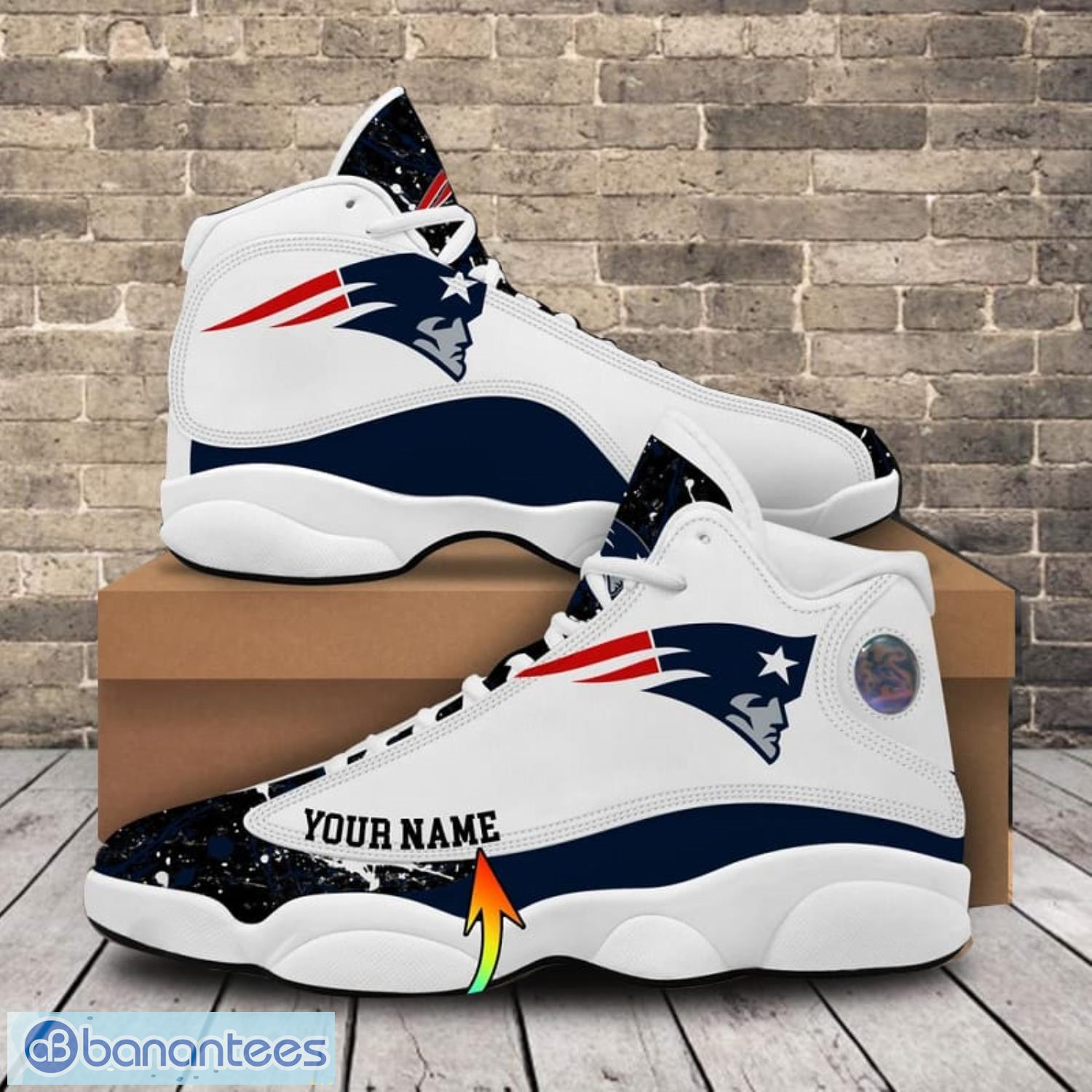 NFL New England Patriots Sport Sneakers Custom Name Air Jordan 13 Shoes For  Fans - Banantees