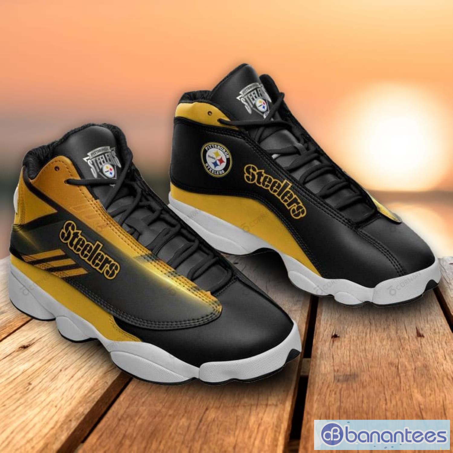 Pittsburgh Steelers Black Yellow Shoes Air Jordan 13 - Banantees