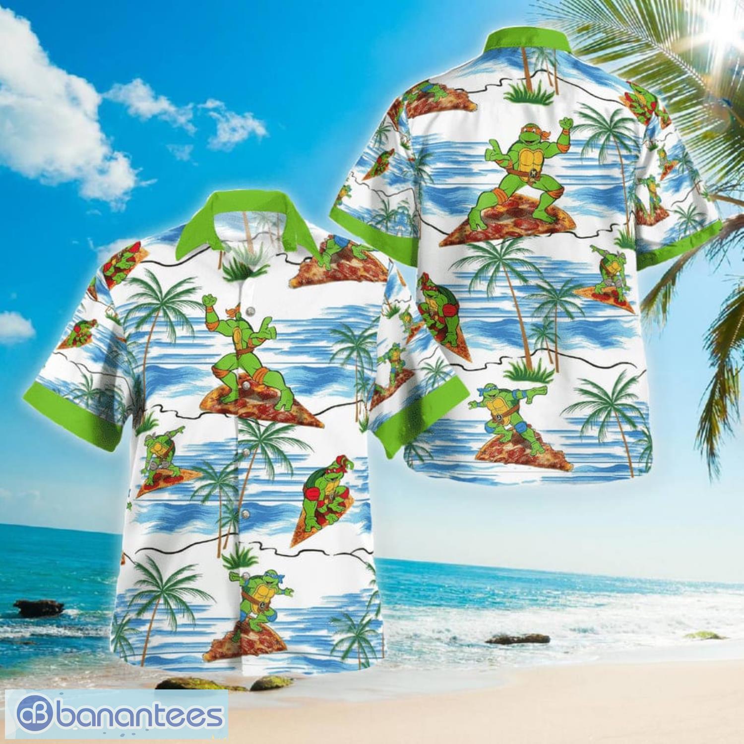 tmnt Pizza Surfing Beach Aloha Hawaiian Shirt Summer Gift - Banantees