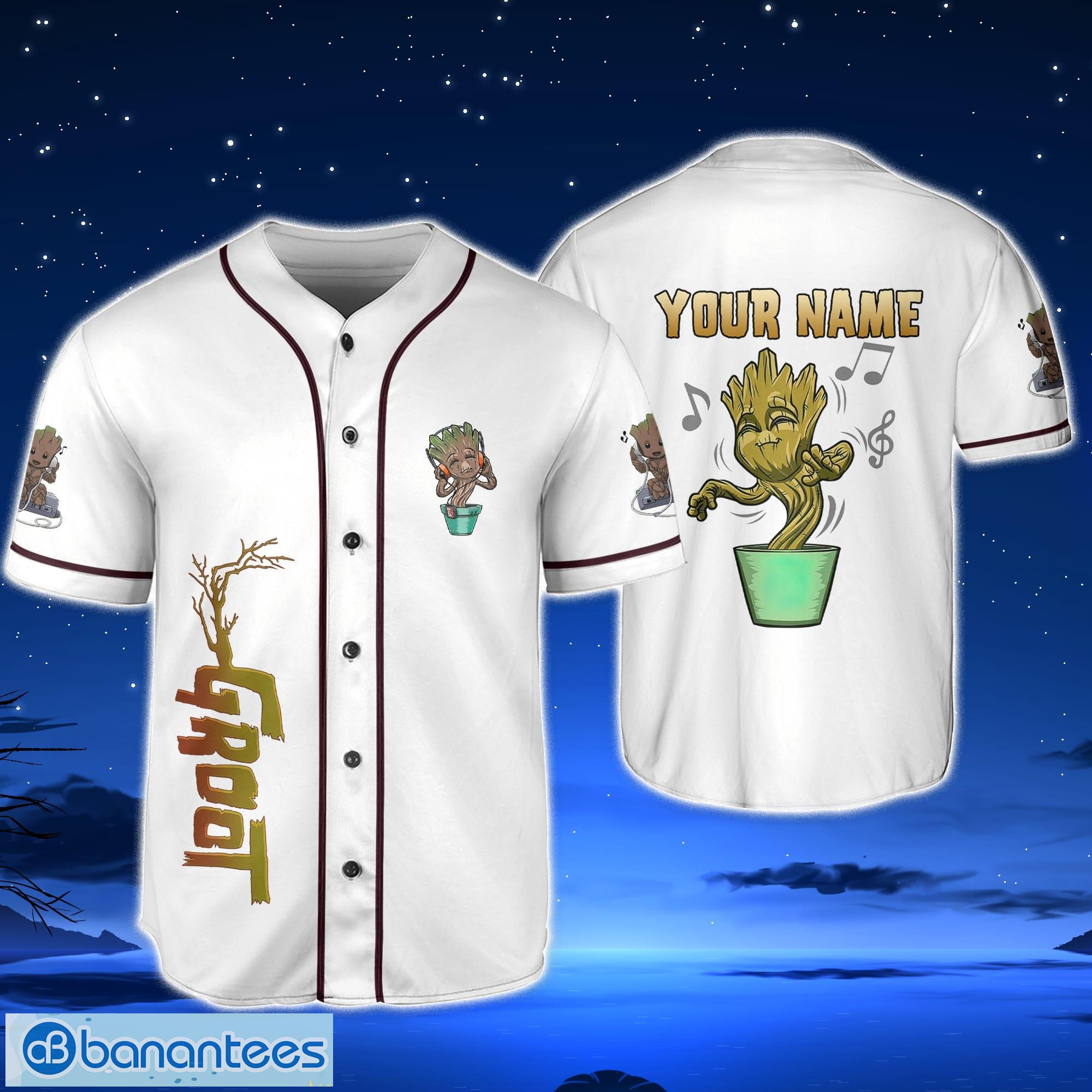 Baby Groot Listening Music Custom Name Baseball Jersey Shirt Cute Gifts For  Fans Disney And Sport Lovers - Banantees