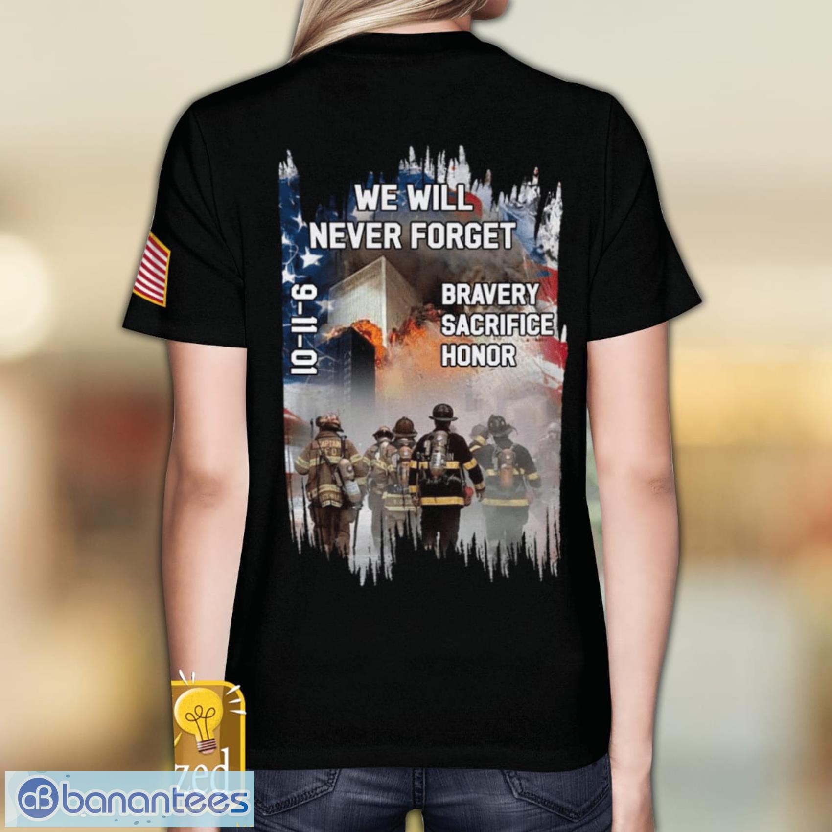 Custom Name 9-11 Memorial Day We Will Never Forget All Over Print 3D T-Shirt  - Banantees