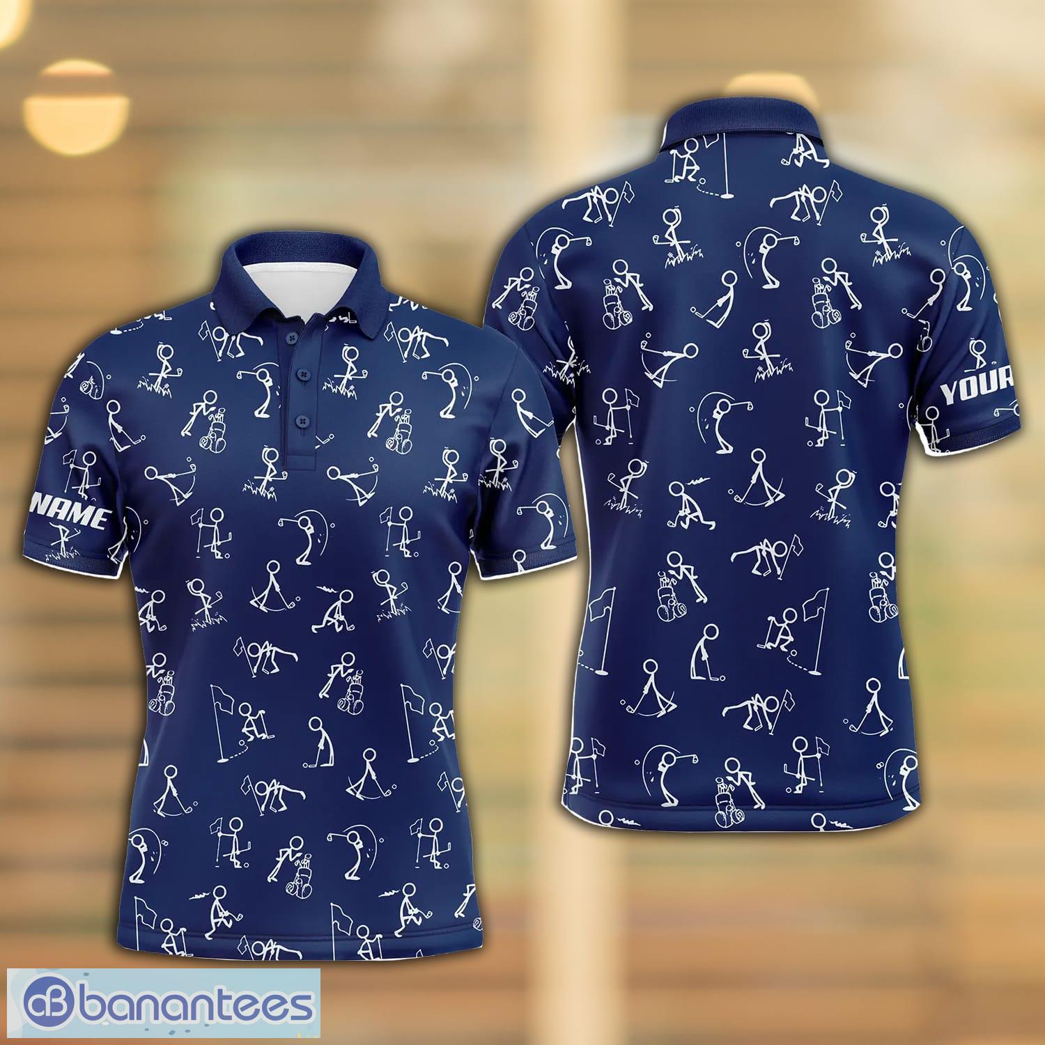 Custom Name Funny Golf Pattern Blue NavyPolo Shirt For Men And