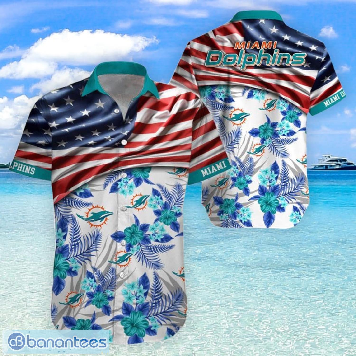 Miami Dolphins American Flag Logo Hawaiian Shirt Vacation Gift For