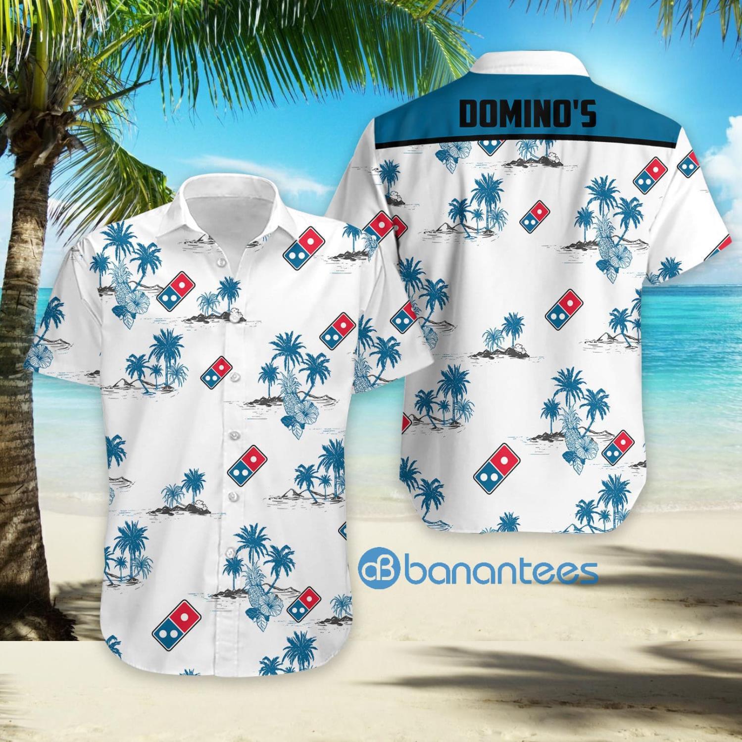 dominos pizza coconut pattern aloha hawaiian shirt image Domino's Pizza Coconut Pattern Aloha Hawaiian Shirt Product Photo 1