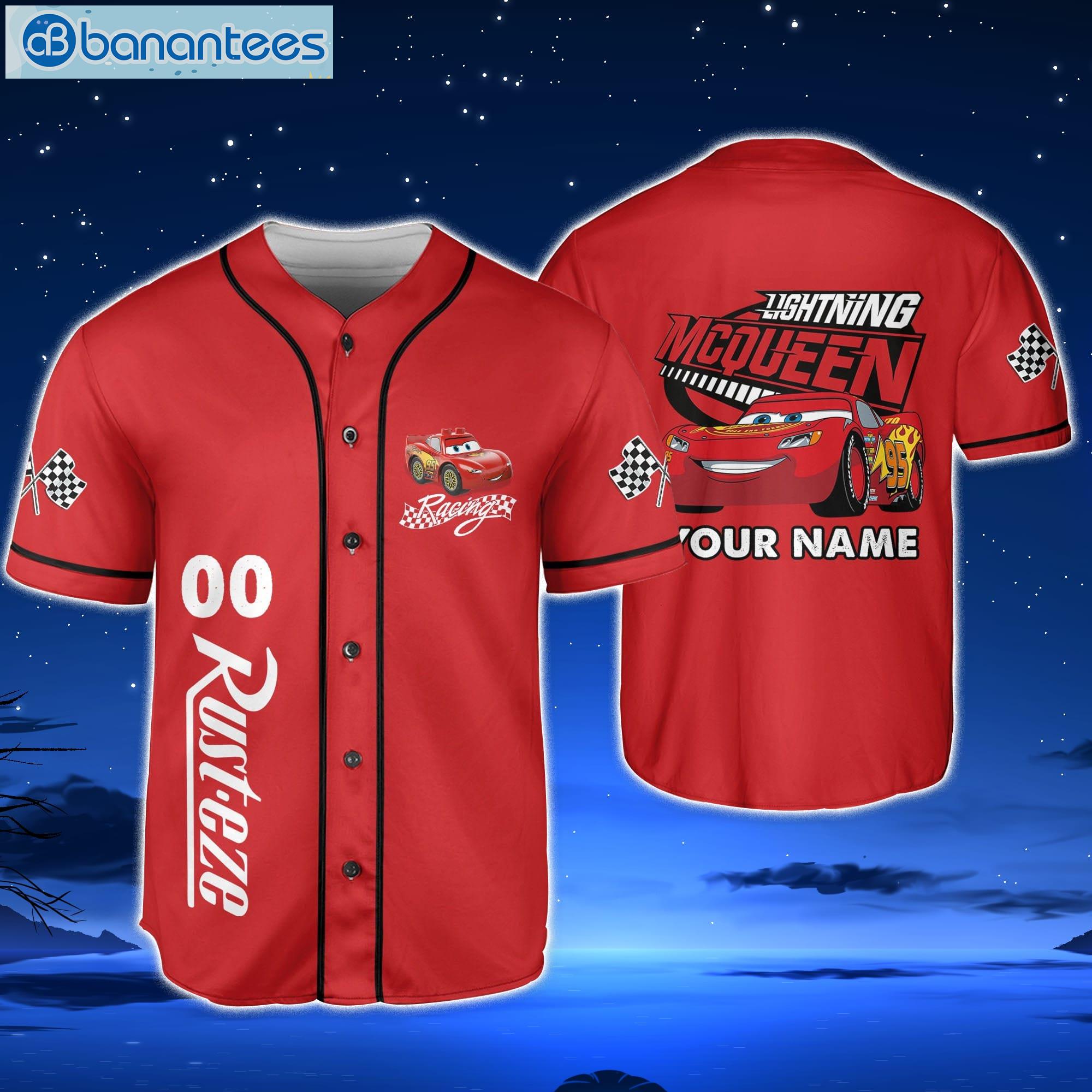 Custom Name And Number For Disney Fans Lightning Mcqueen Racing Champion  Speed Red White Baseball Jersey Shirt