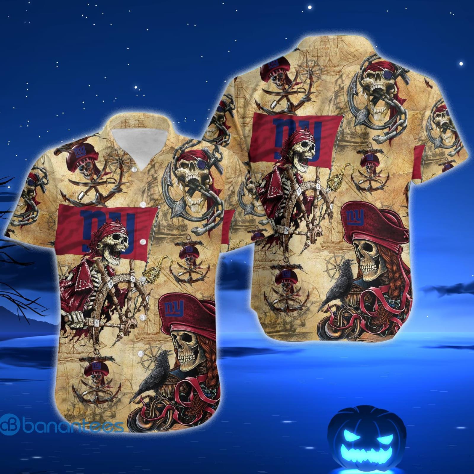 New York Giants Coconut Leaves And Skulls Summer Aloha Hawaiian Shirt