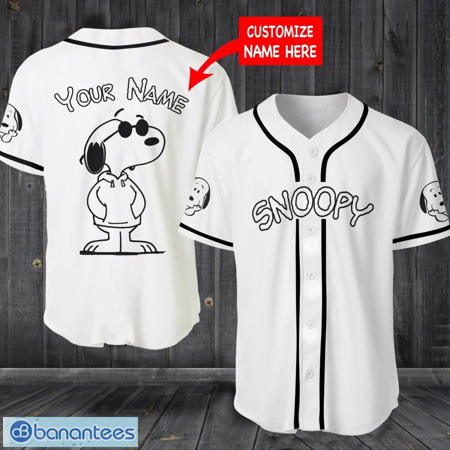 Peanuts Snoopy Custom Name White Baseball Jersey Shirt - Banantees