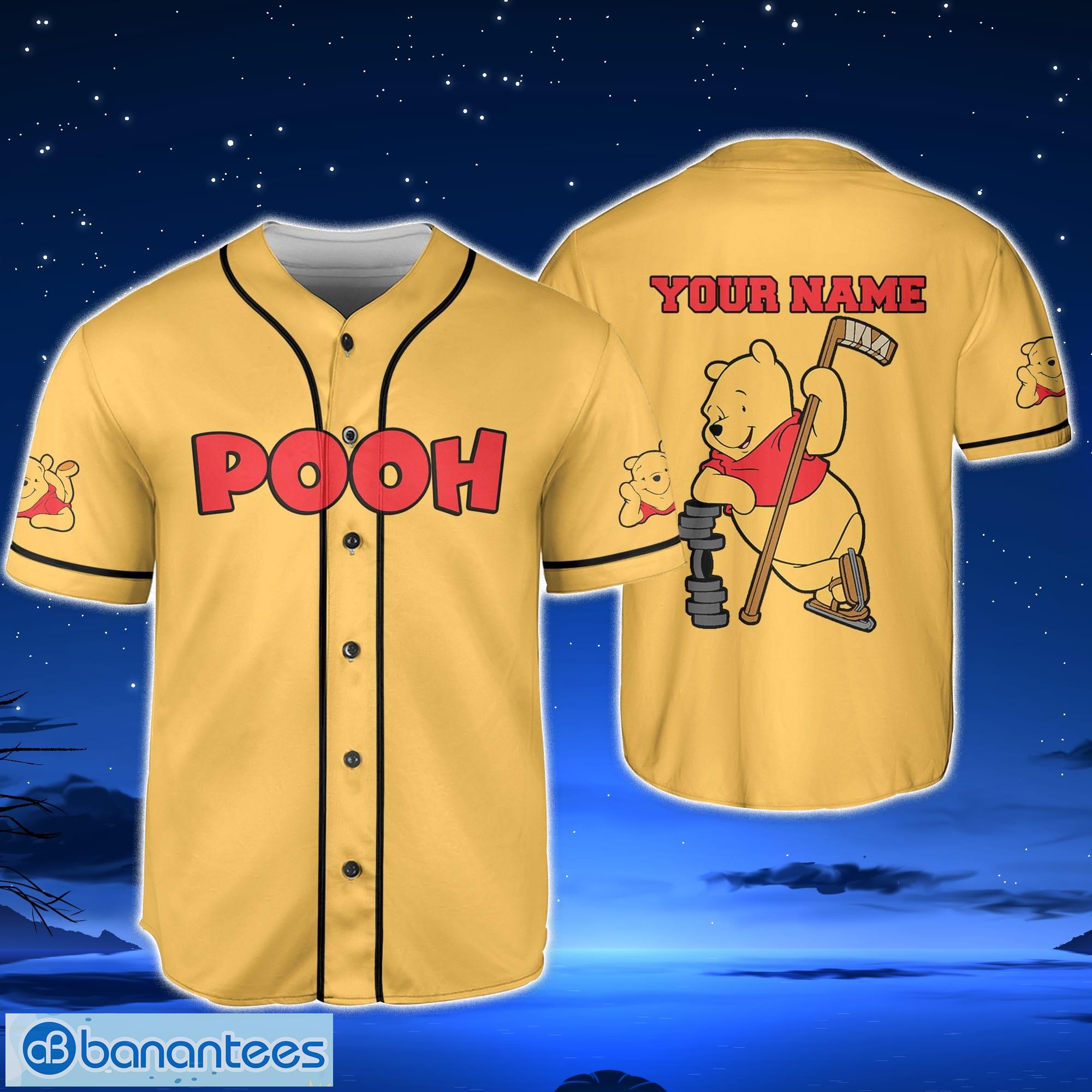 Winnie The Pooh Striped Yellow Red Cartoon Custom Name & Number Baseball  Jersey Shirt