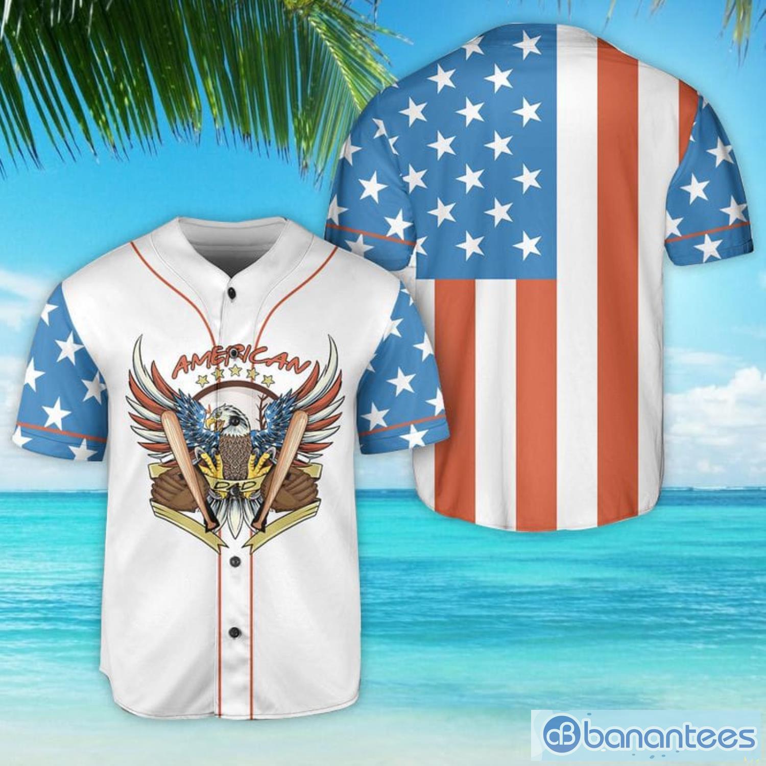 Red White & Blue Flag Baseball Dad Baseball Jersey Shirt For Men And Women  - Banantees