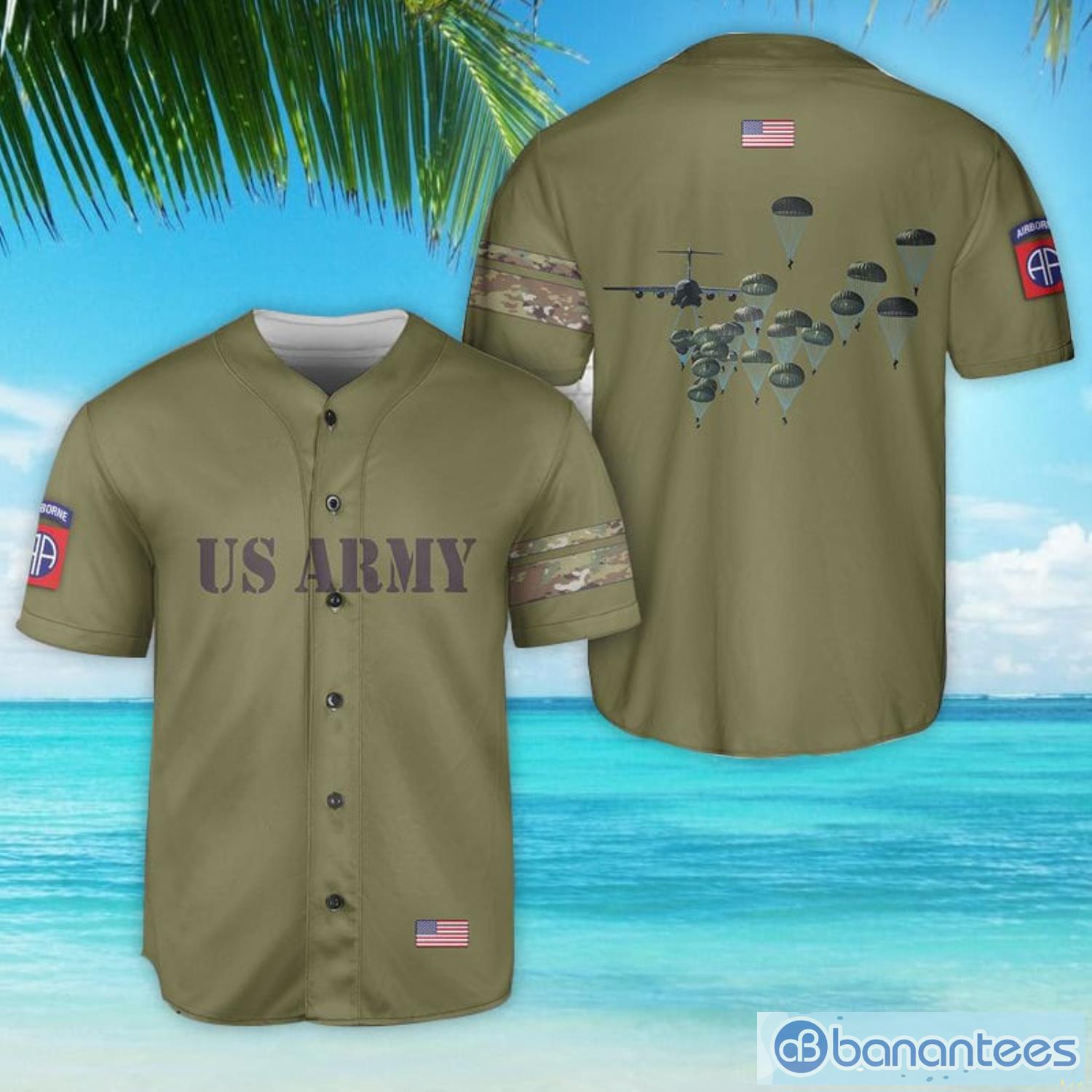 US Army Paratroopers With The 82nd Airborne Division Parachute Baseball Jersey Shirt For Men And Women Product Photo 1