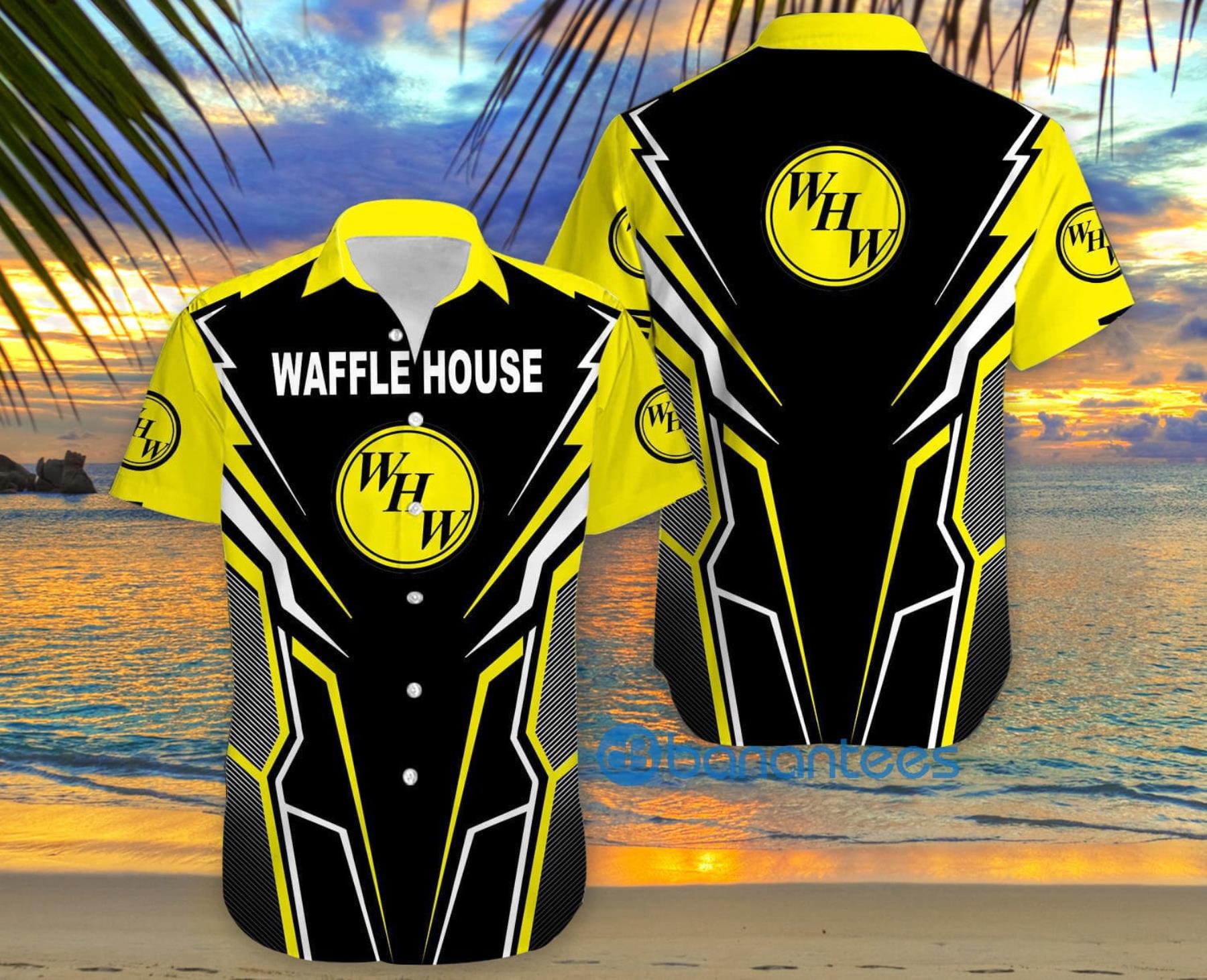 Custom Name waffle house Logo Hibiscus 3D Hawaiian Shirt Gift For