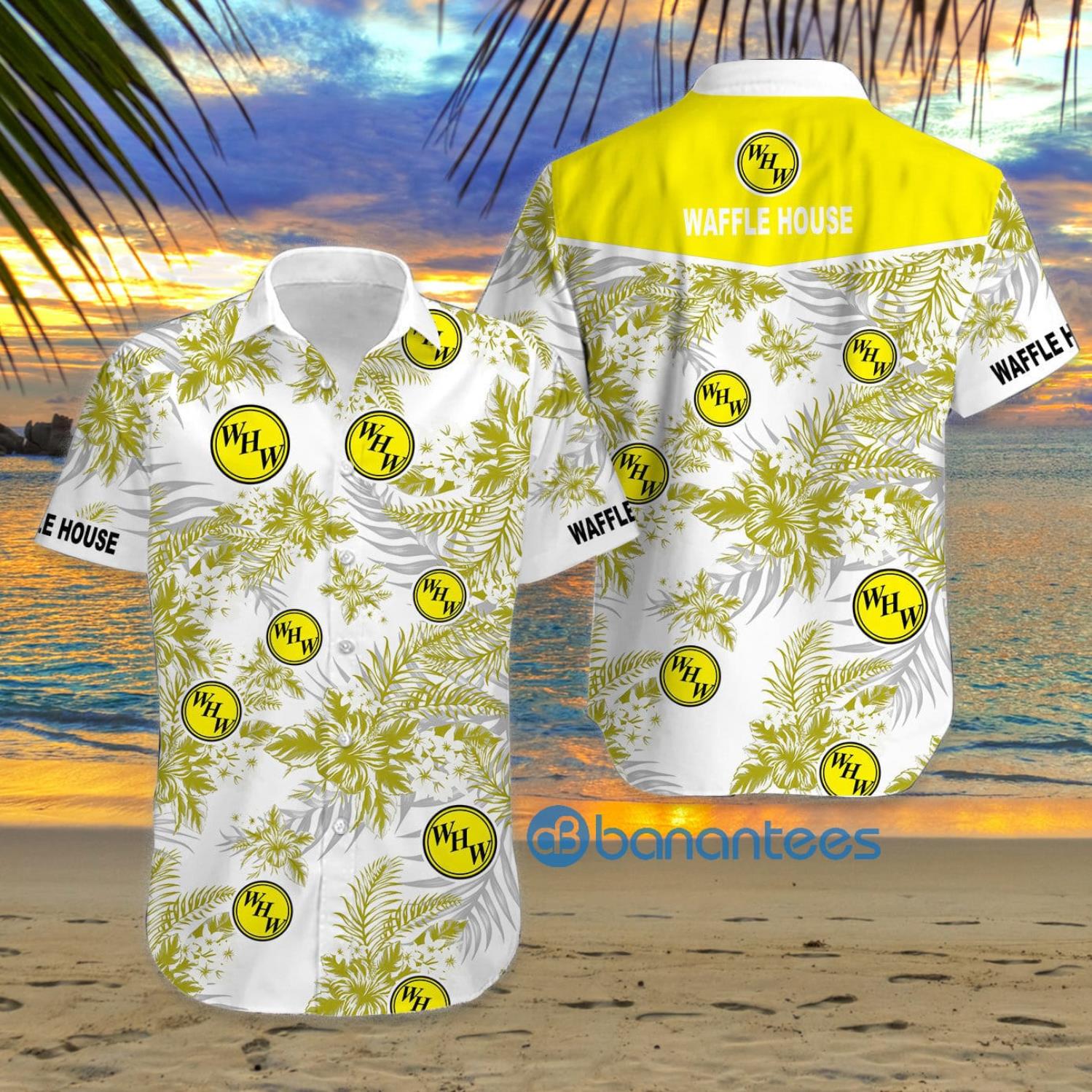 Custom Name waffle house Logo Hibiscus 3D Hawaiian Shirt Gift For Men Women  - Freedomdesign