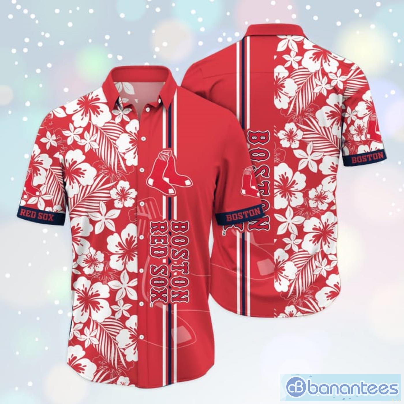 Boston Red Sox Pink Flower And Logo Pattern Hawaiian Shirt For