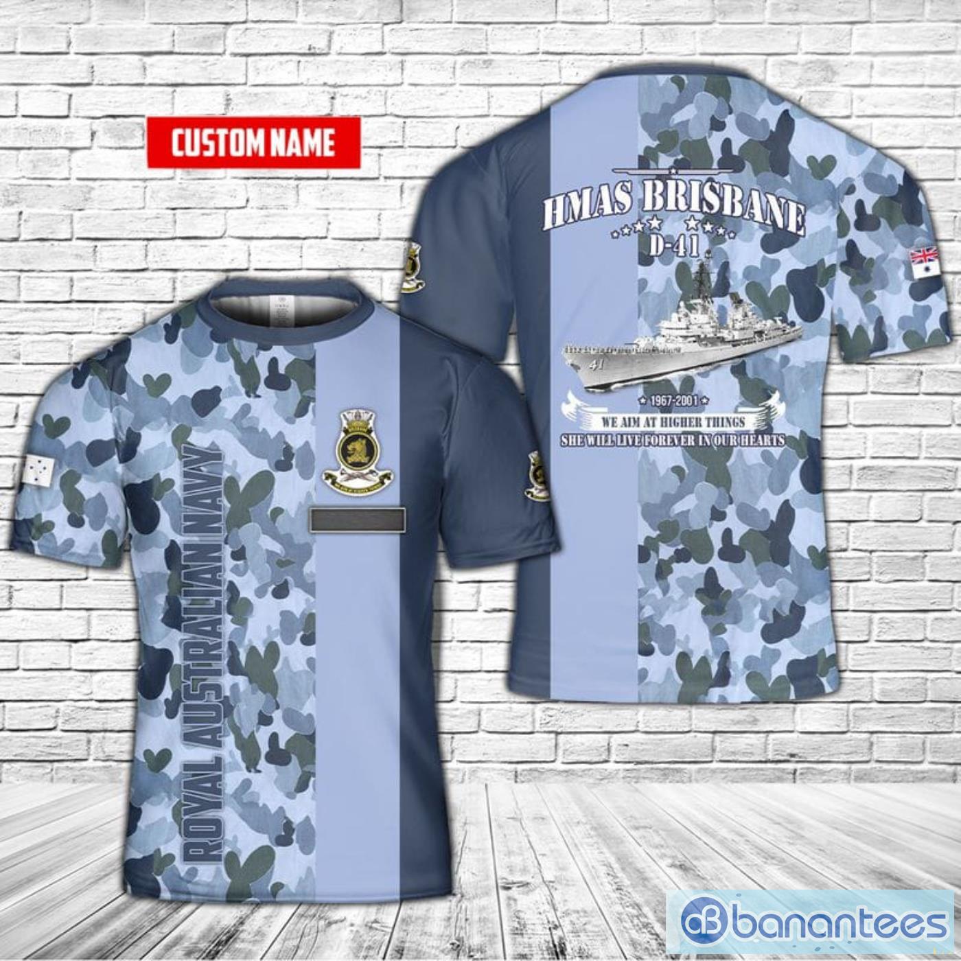 Camo Style Custom Name Royal Australian Navy RAN HMAS Brisbane (D 41) All Print 3D T-Shirt Product Photo 1