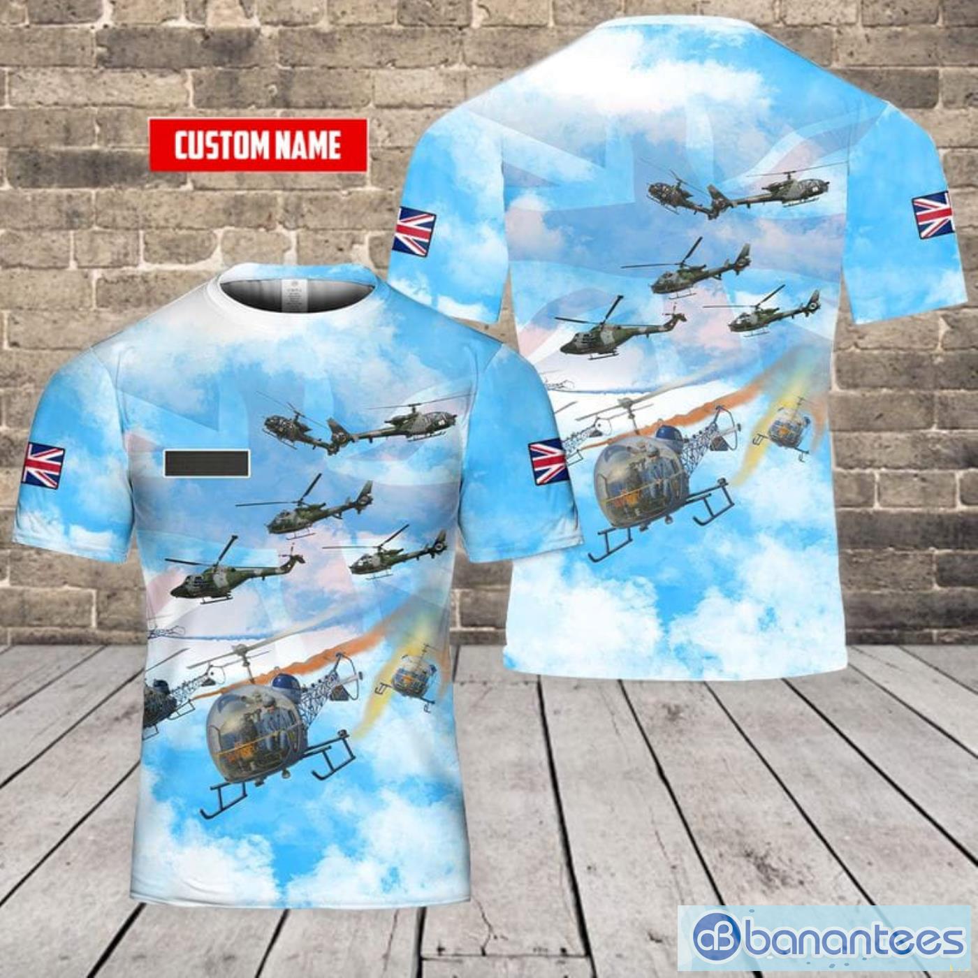Custom Name British Army Air Corps Blue Eagles Helicopter Aerobatic Team All Print 3D T-Shirt Product Photo 1