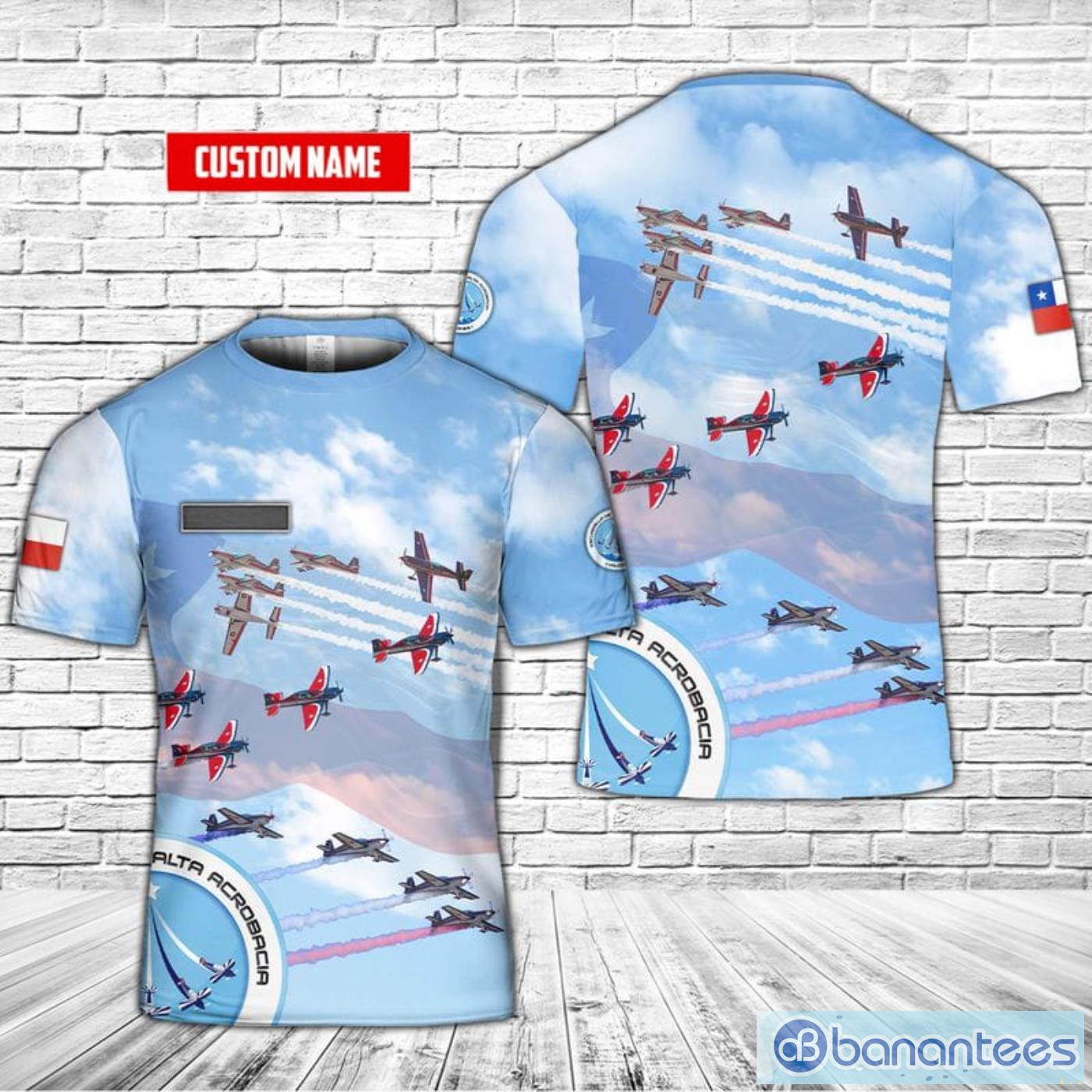 Custom Name Chilean Air Force Escuadrilla De Alta Acrobacia Halcones (Hawks High Aerobatics Squad) Aerobatic Flight Display Team All Print 3D T-Shirt Product Photo 1