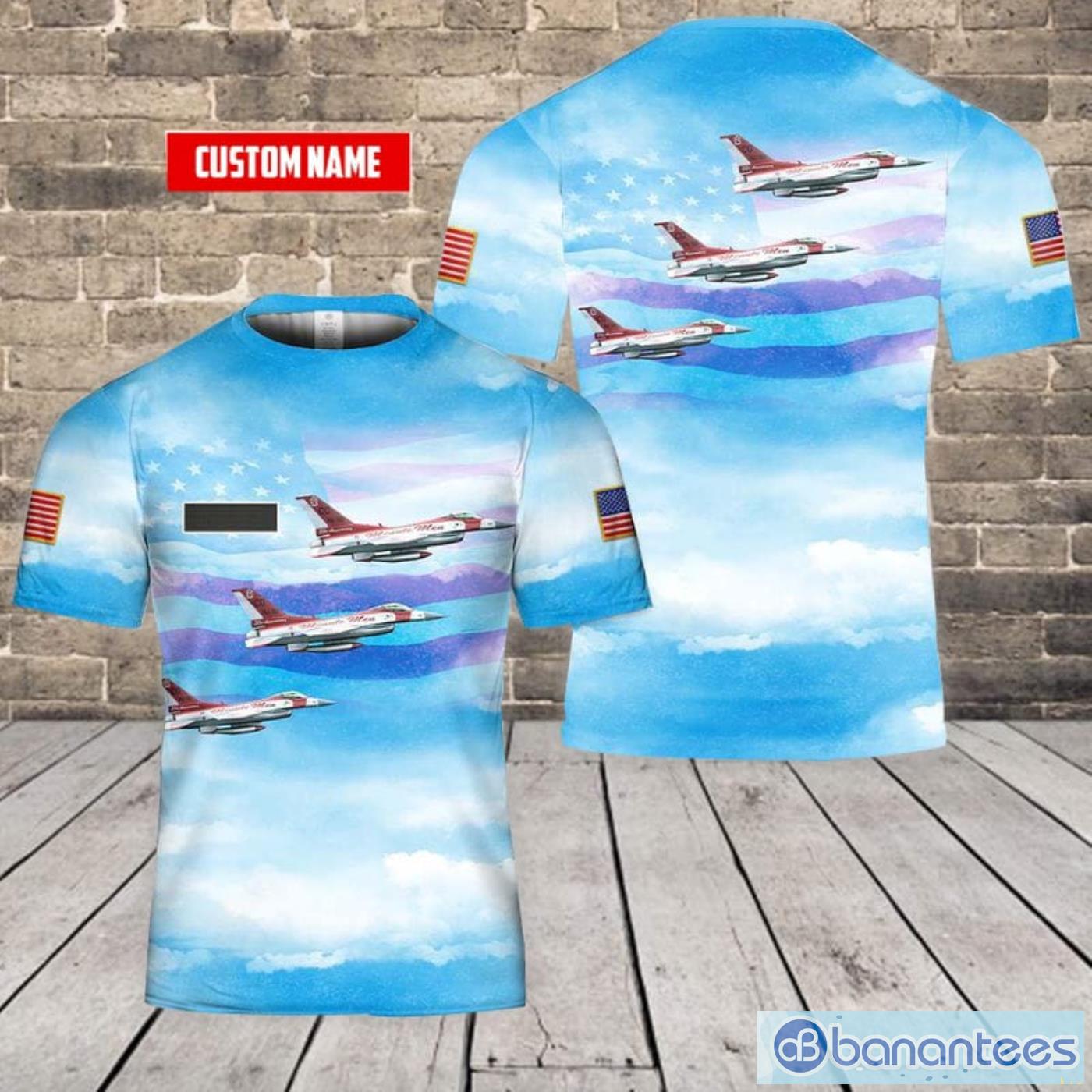 Custom Name Colorado Air National Guard, 140th Wing Minute Men Aerobatic Team General Dynamics F-16C Fighting Falcon All Print 3D T-Shirt Product Photo 1