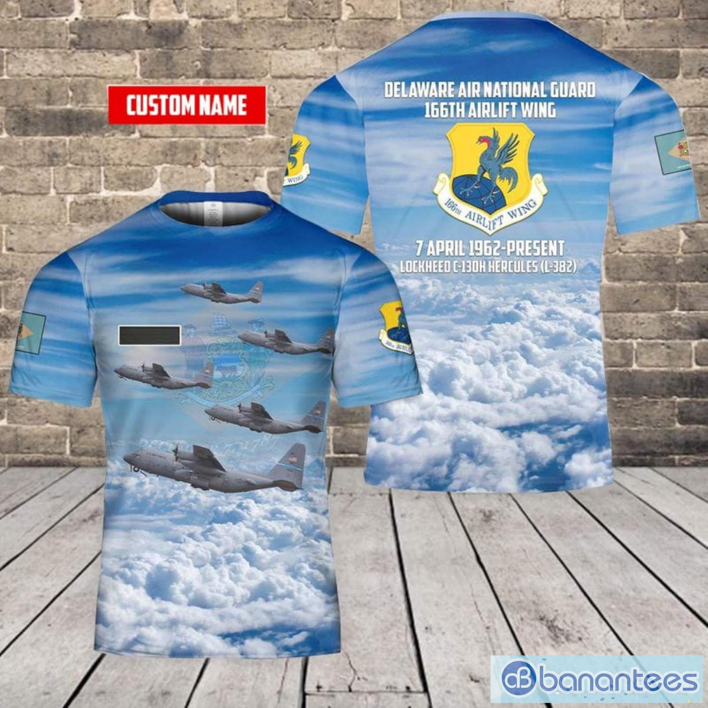 Custom Name Delaware Air National Guard 166th Airlift Wing Lockheed C-130H Hercules (L-382) All Print 3D T-Shirt Product Photo 1