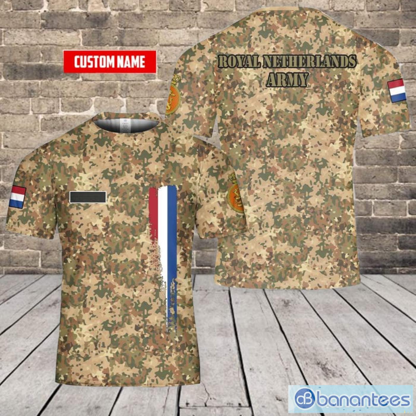 Custom Name Dutch Royal Netherlands Army Fractal Pattern (NFP) Arid All Print 3D T-Shirt Product Photo 1