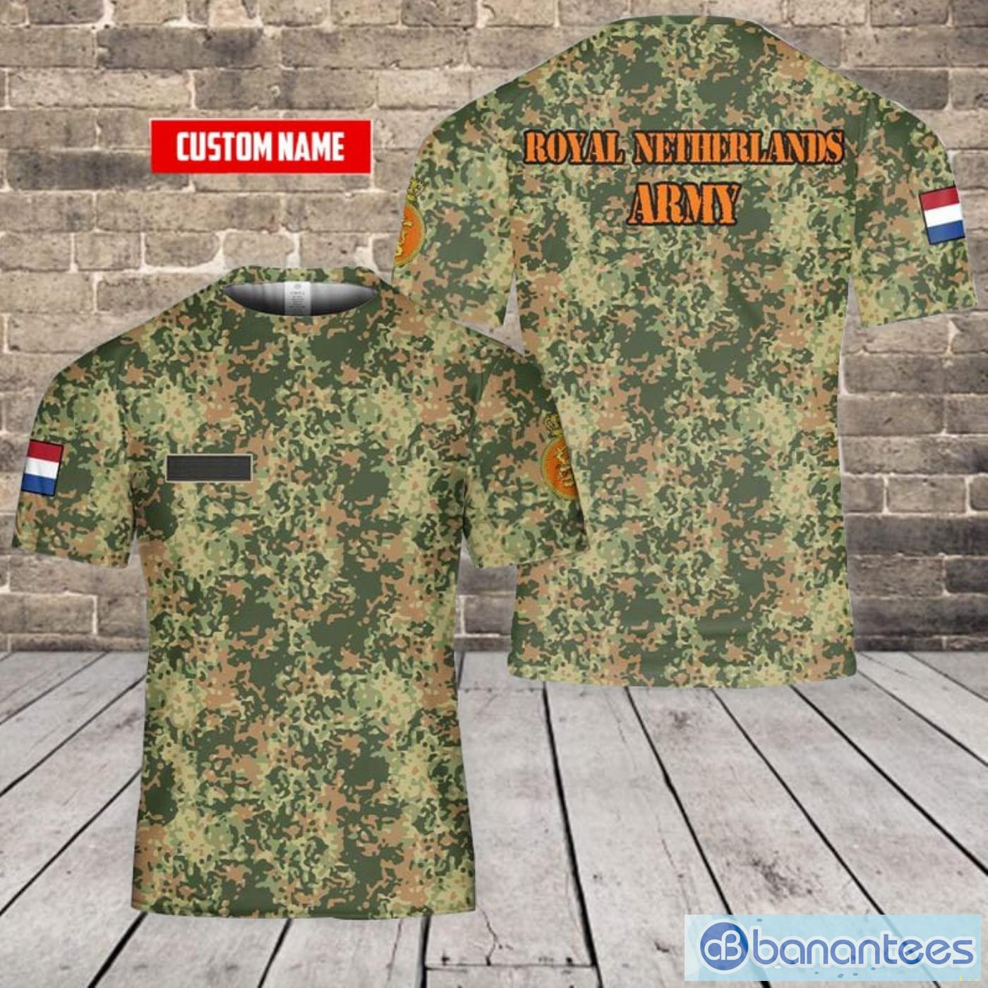 Custom Name Dutch Royal Netherlands Army Fractal Pattern (NFP) Woodland Camo All Print 3D T-Shirt Product Photo 1