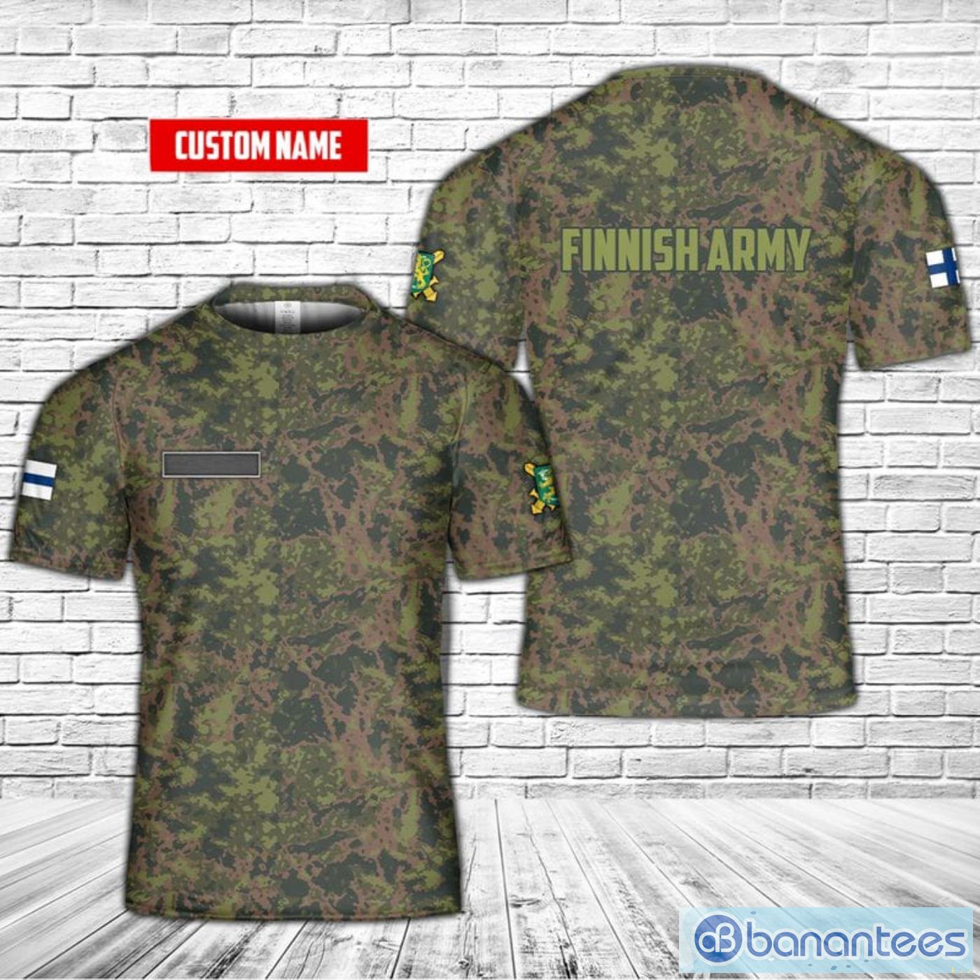 Custom Name Finnish Army M05 Maastokuvio Camo All Print 3D T-Shirt Product Photo 1