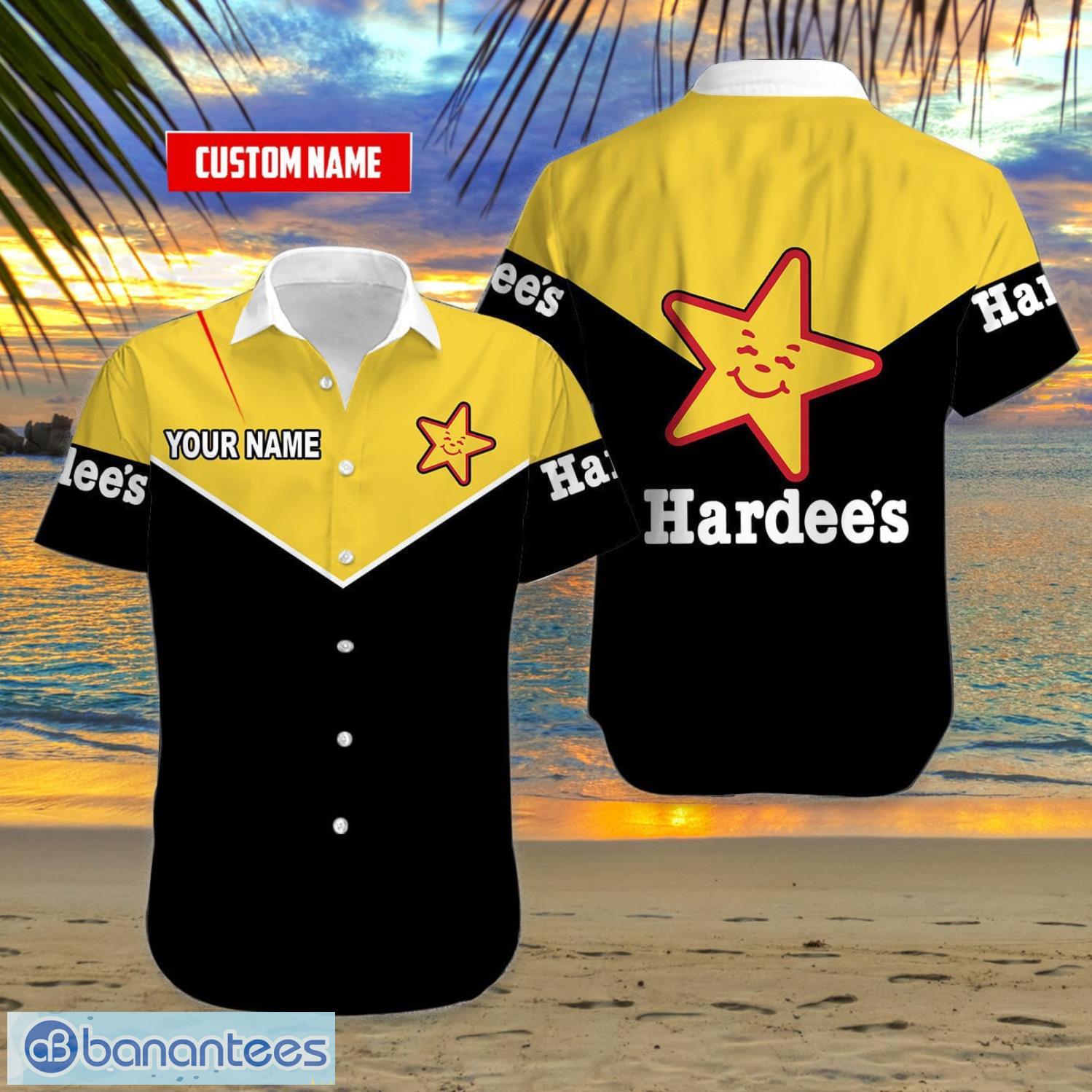 Custom Name Hawaii Short Sleeve Shirt Hardee's Summer Gift Black Yellow  Hawaiian Shirt - Banantees