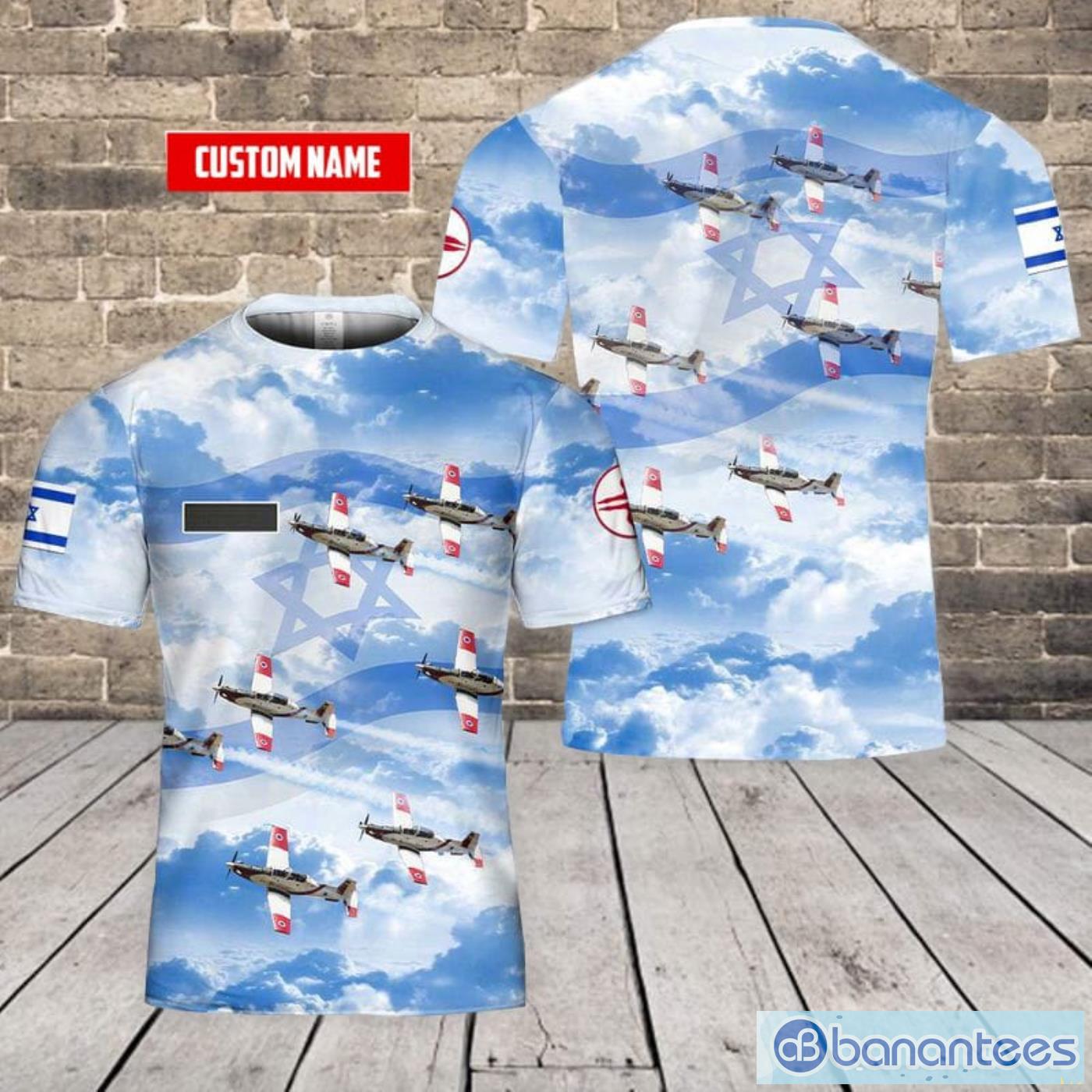 Custom Name Israel Air Force IAF Aerobatic Team Aerobatic Display All Print 3D T-Shirt Product Photo 1