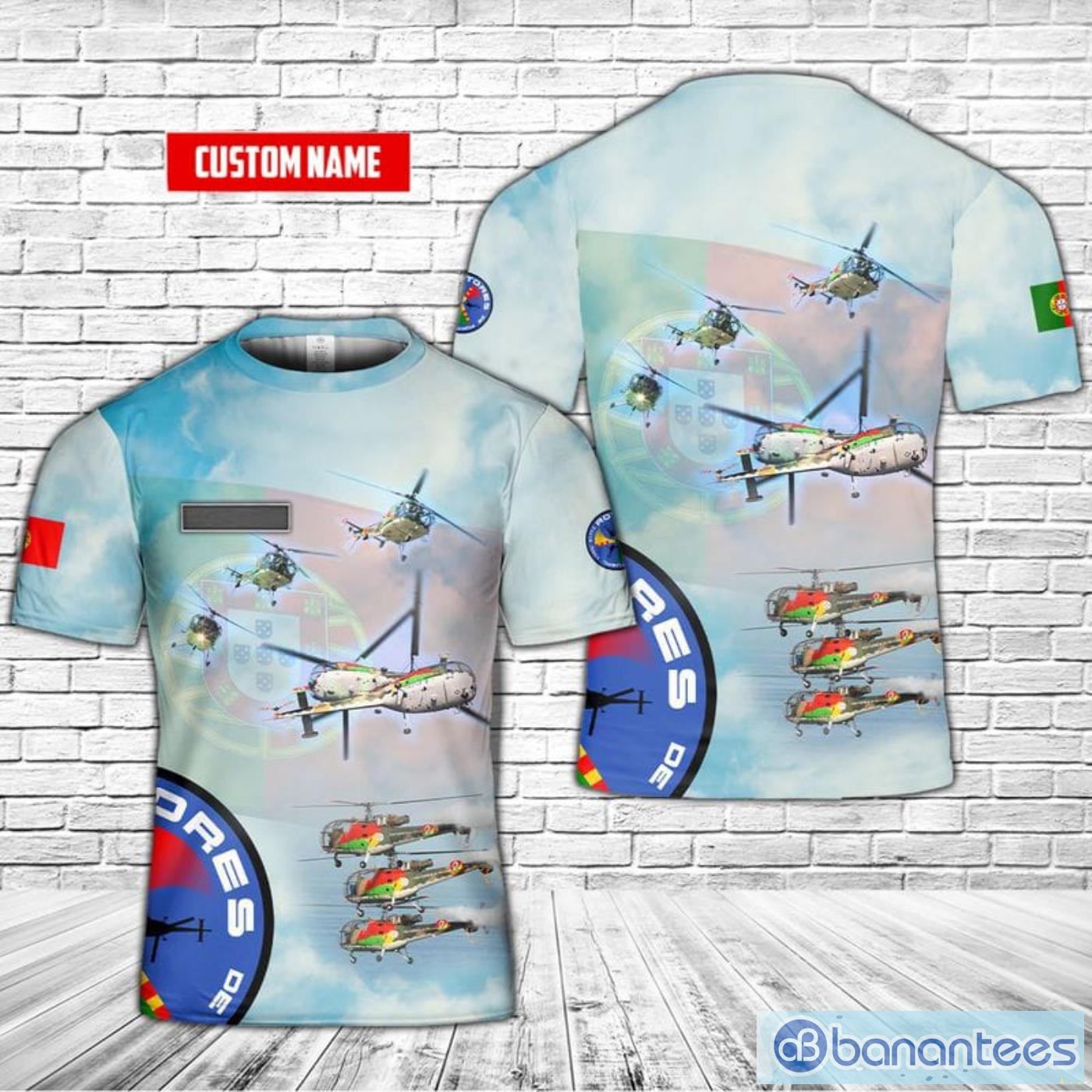 Custom Name Portuguese Air Force Rotores De Portugal Helicopter Flight Demonstration Team All Print 3D T-Shirt Product Photo 1