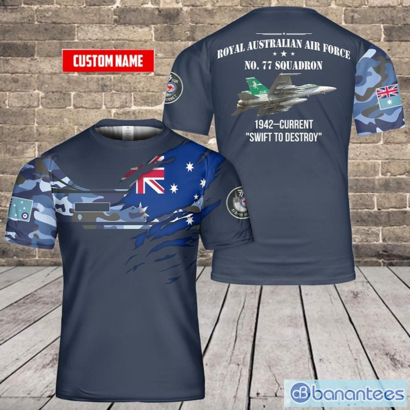 Custom Name Royal Australian Air Force FA-18A Hornet A21-39 No. 77 Squadron All Print 3D T-Shirt Product Photo 1