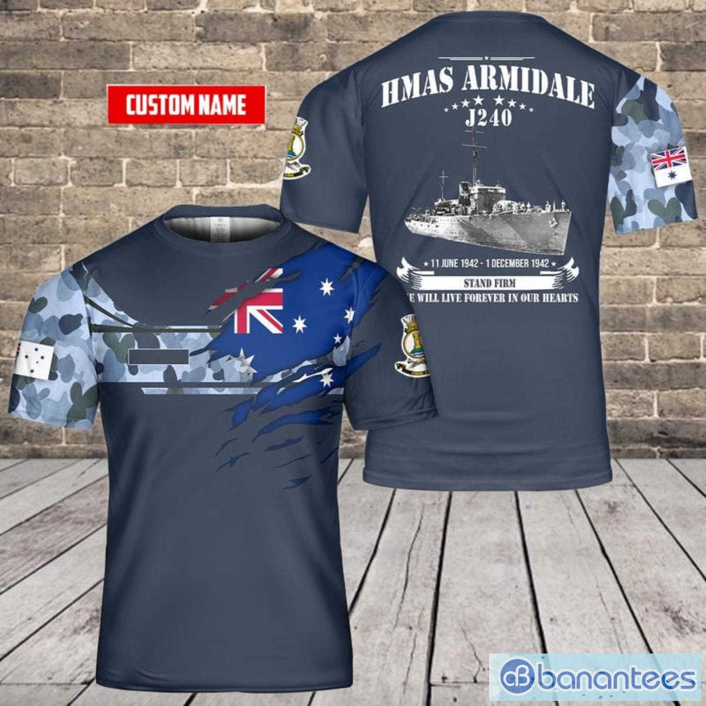Custom Name Royal Australian Navy RAN HMAS Armidale (J240) All Print 3D T-Shirt Product Photo 1