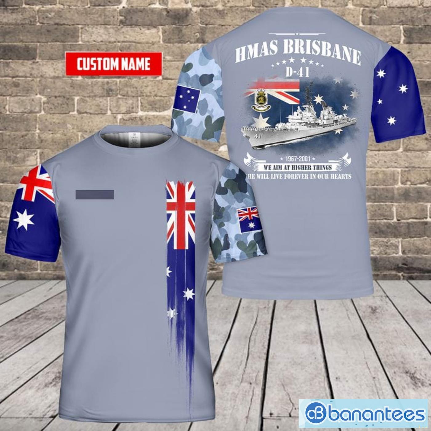 Custom Name Royal Australian Navy RAN HMAS Brisbane (D 41) All Print 3D T-Shirt Product Photo 1