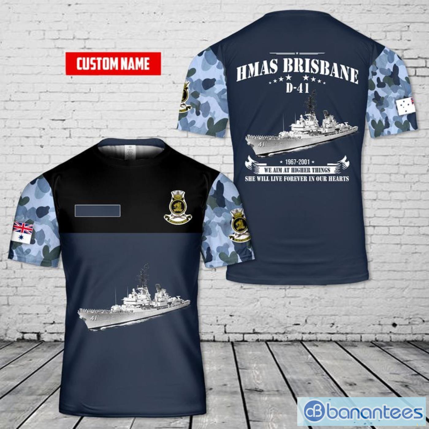 Custom Name Royal Australian Navy RAN HMAS Brisbane (D 41) Lover All Print 3D T-Shirt Product Photo 1