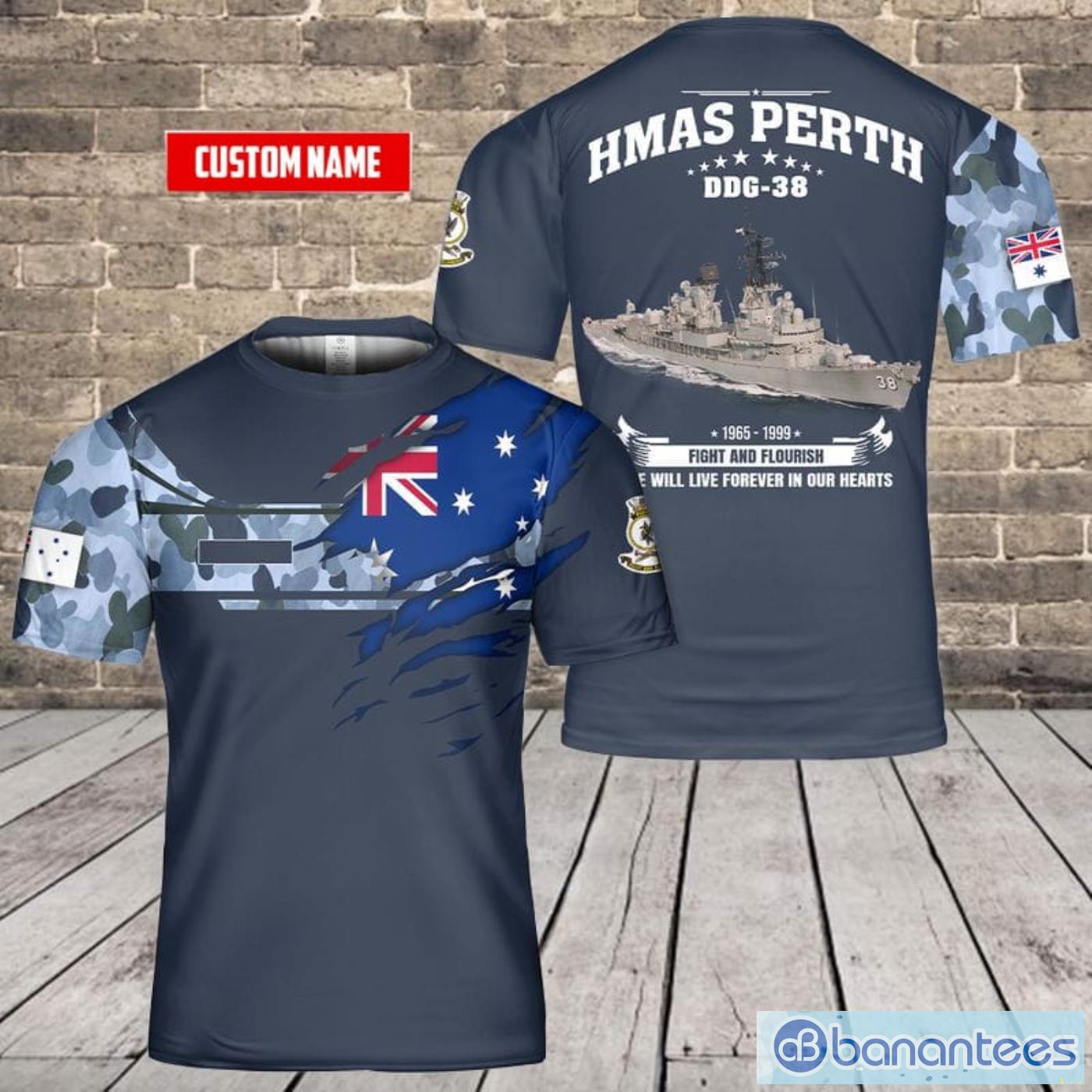 Custom Name Royal Australian Navy RAN HMAS Perth (DDG 38) All Print 3D T-Shirt Product Photo 1