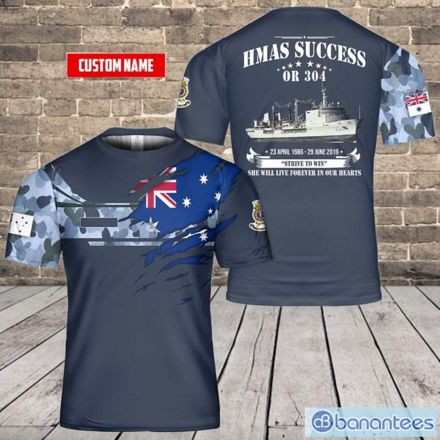Custom Name Royal Australian Navy RAN HMAS Success (OR 304) All Print 3D T-Shirt Product Photo 1